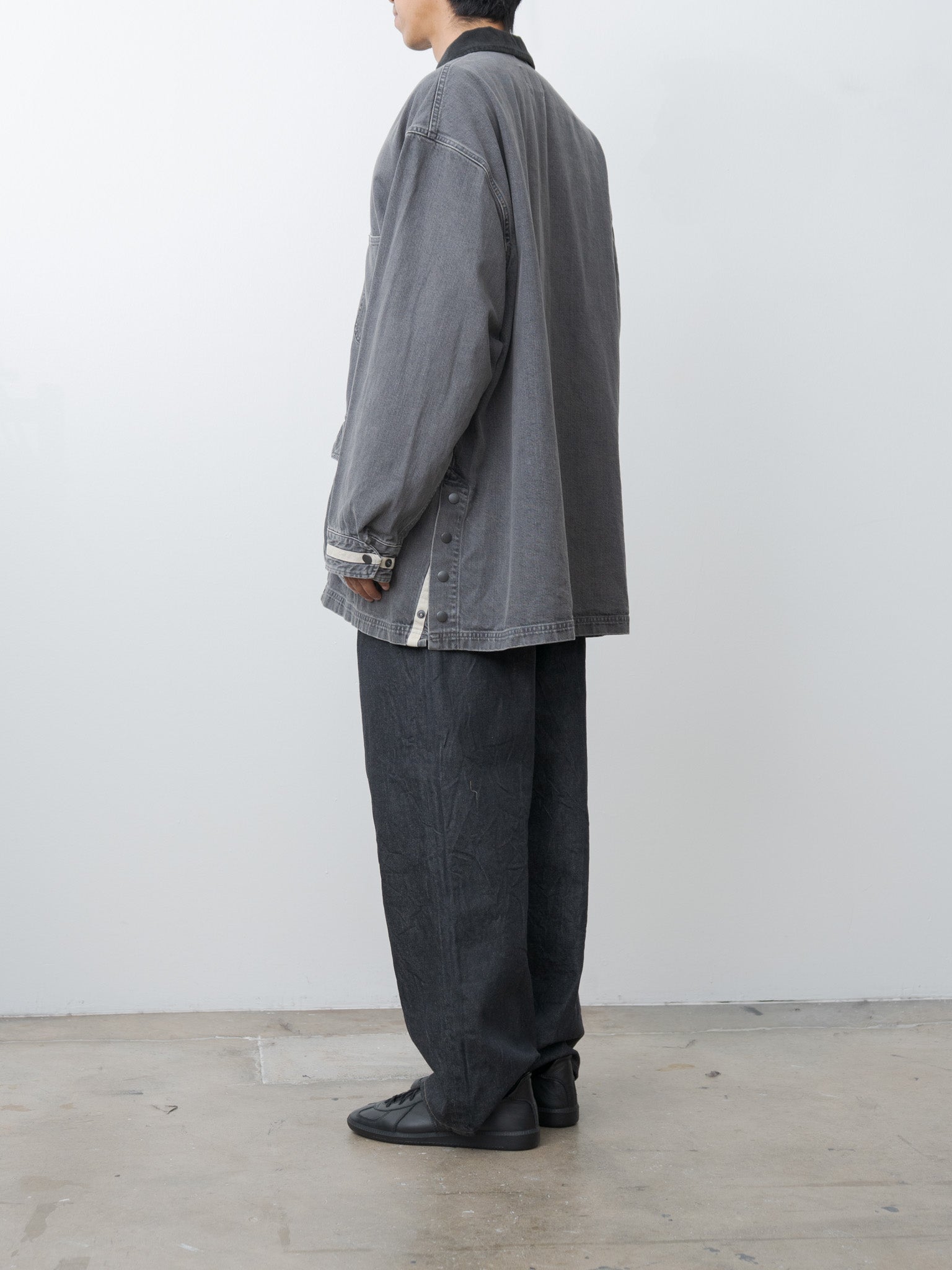 Namu Shop - Yoke Vintaged Denim Coverall Half Coat - Black