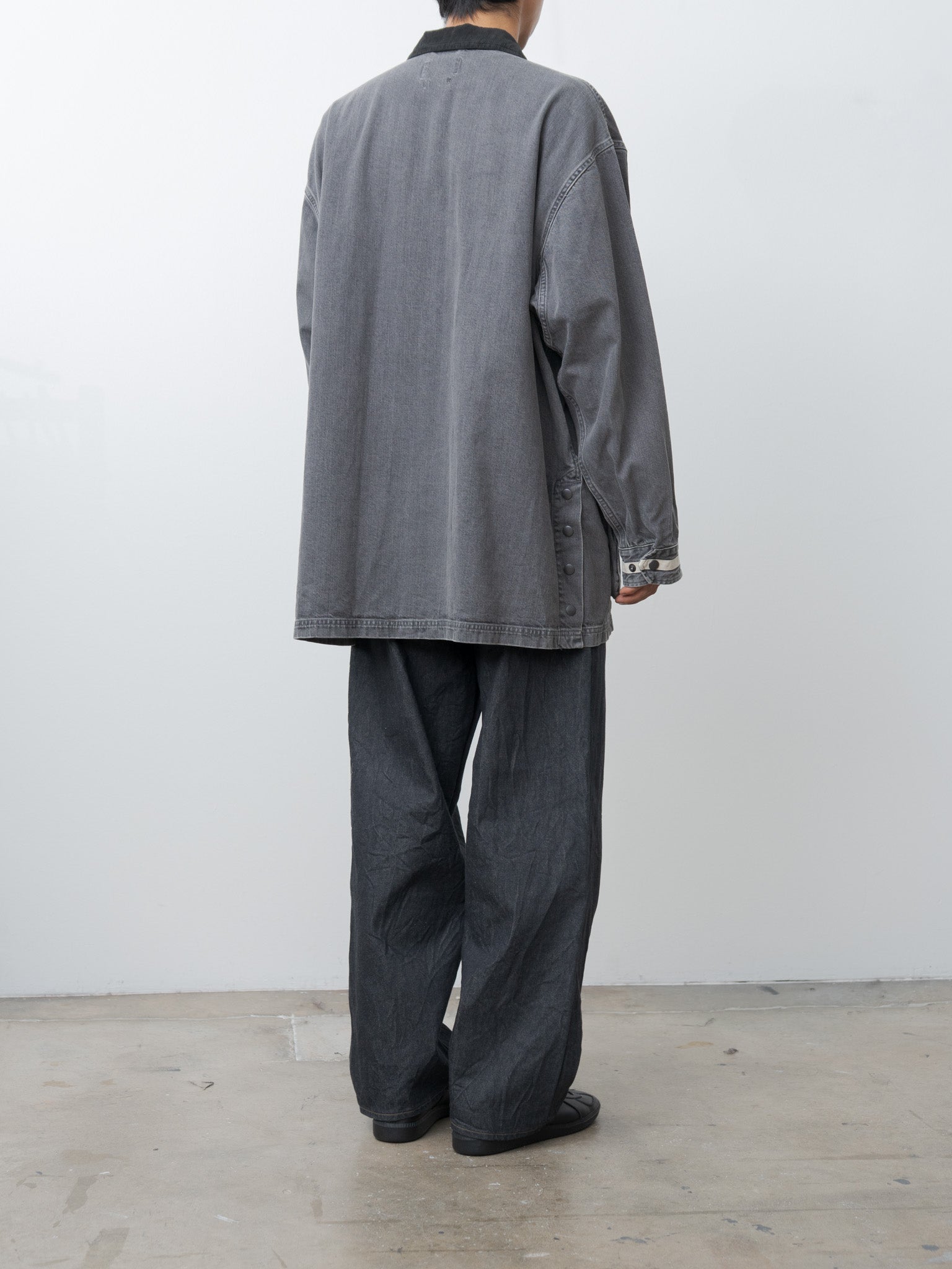 Namu Shop - Yoke Vintaged Denim Coverall Half Coat - Black