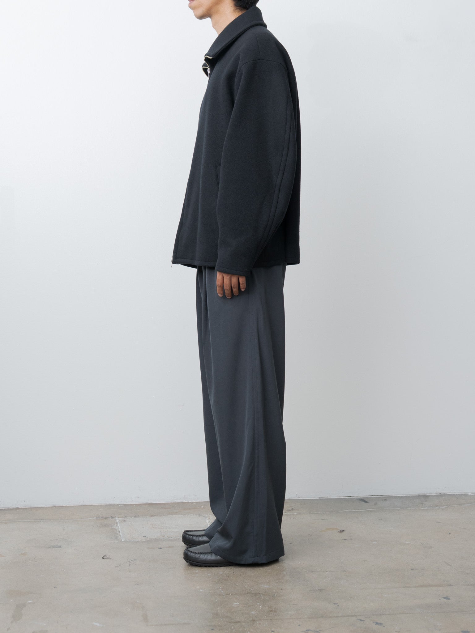 Namu Shop - Yoke Melton Stand Collar Zip Blouson - Black