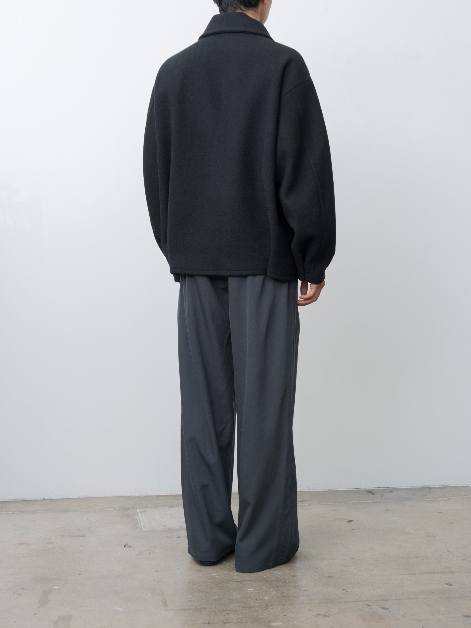 Namu Shop - Yoke Wool Washer Twill 2pleated Wide-leg Easy Trousers - Navy