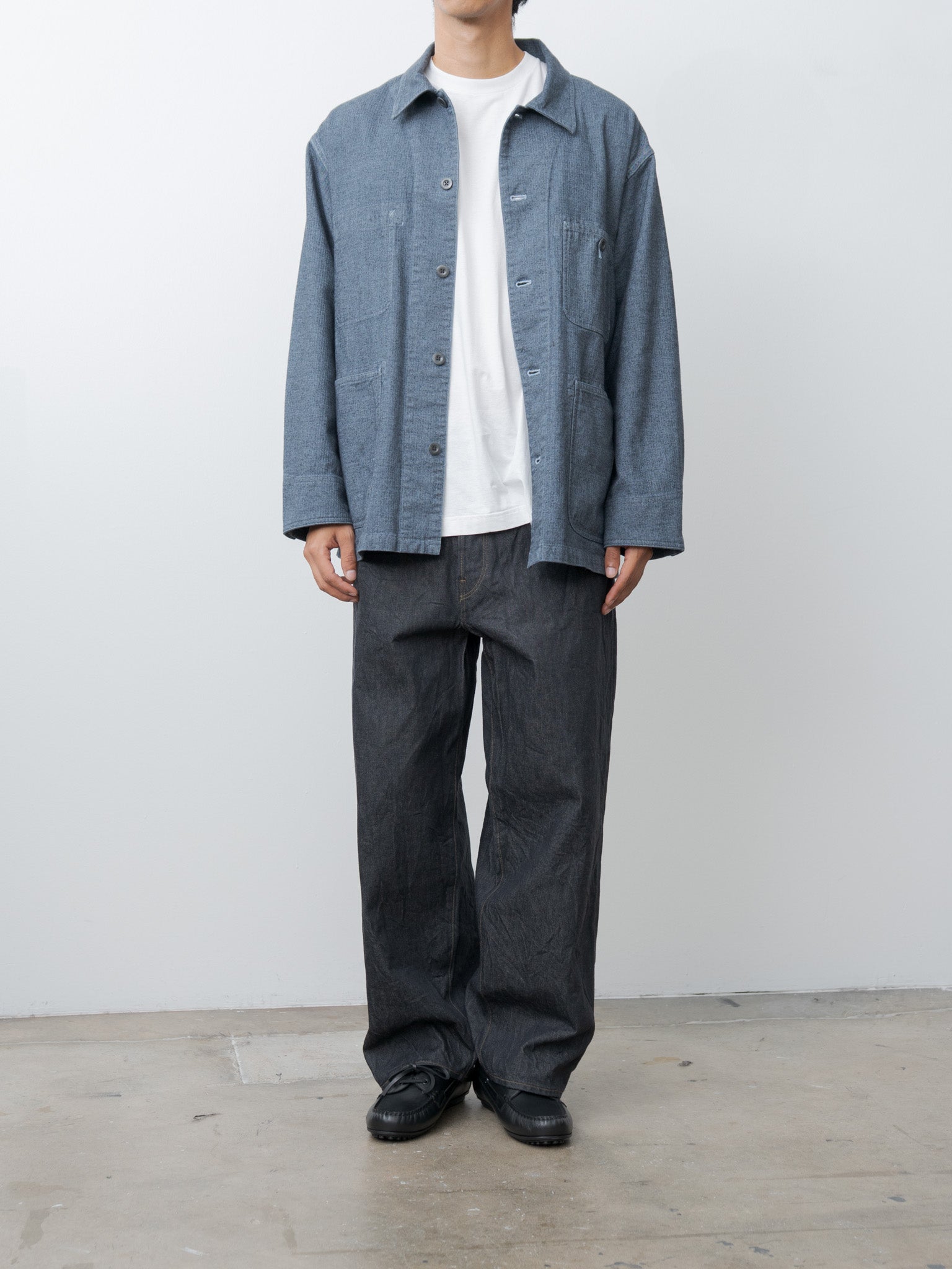 Namu Shop - ts(s) Garment Dye Woolly Finish Herringbone Cloth Coverall Jacket - Blue