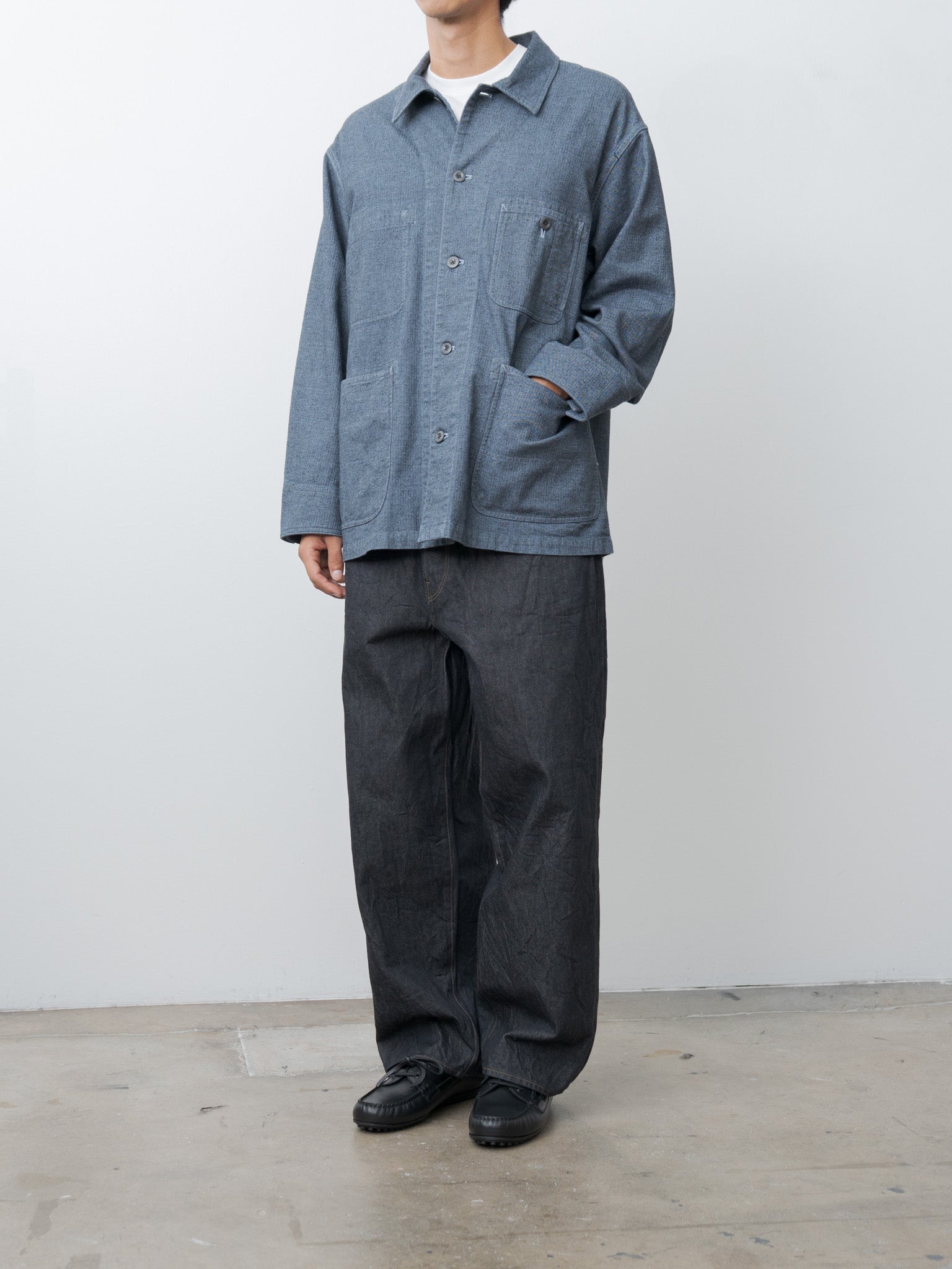 Namu Shop - ts(s) Garment Dye Woolly Finish Herringbone Cloth Coverall Jacket - Blue