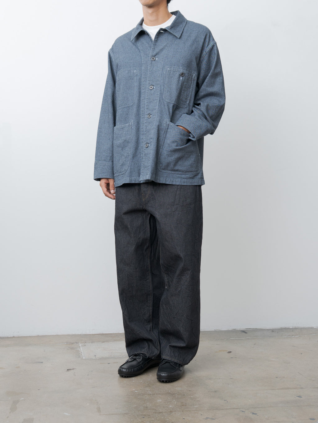 Namu Shop - ts(s) Garment Dye Woolly Finish Herringbone Cloth Coverall Jacket - Blue