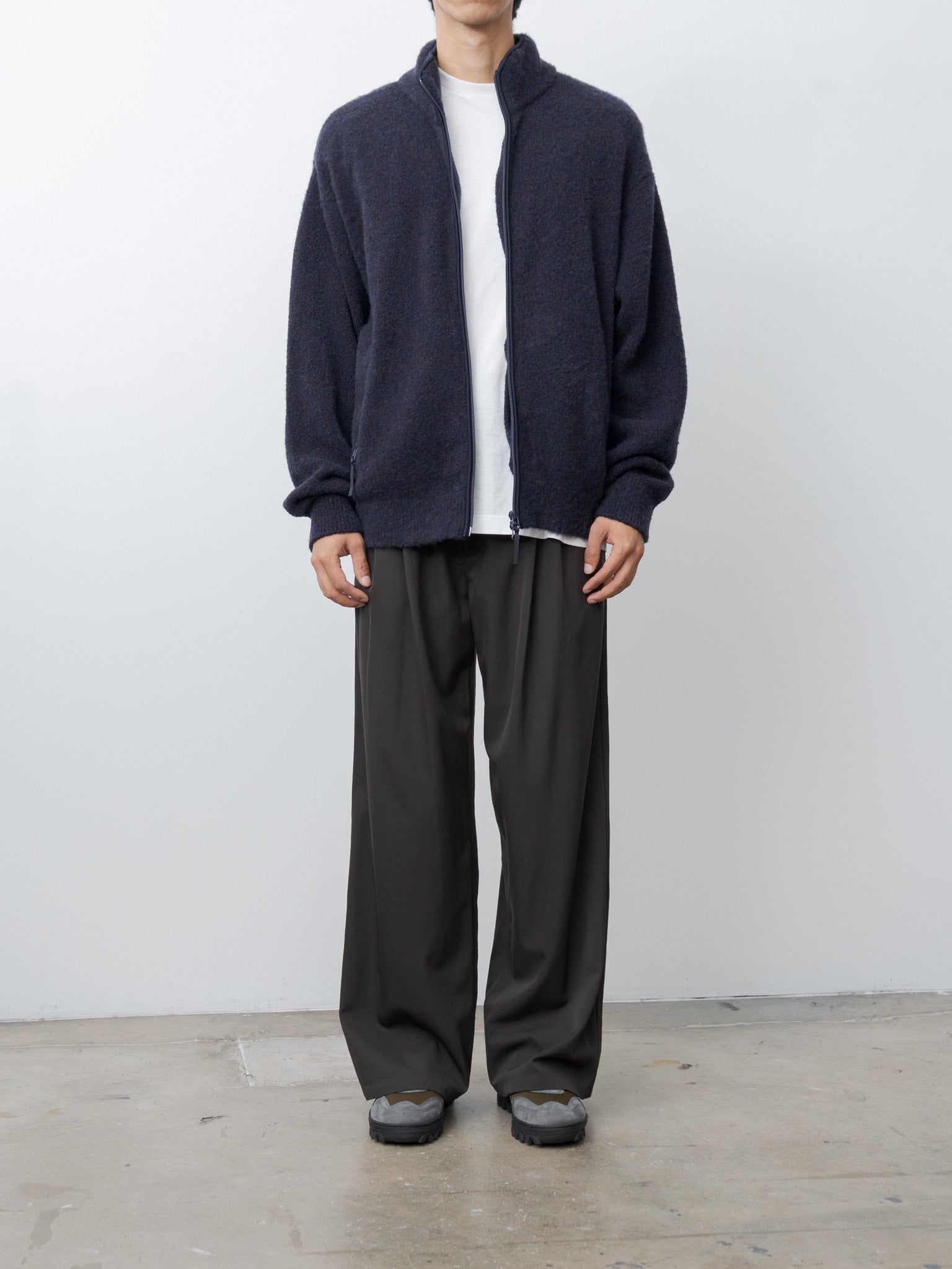 Namu Shop - Yoke Boucle Knit Zip Jacket - Navy