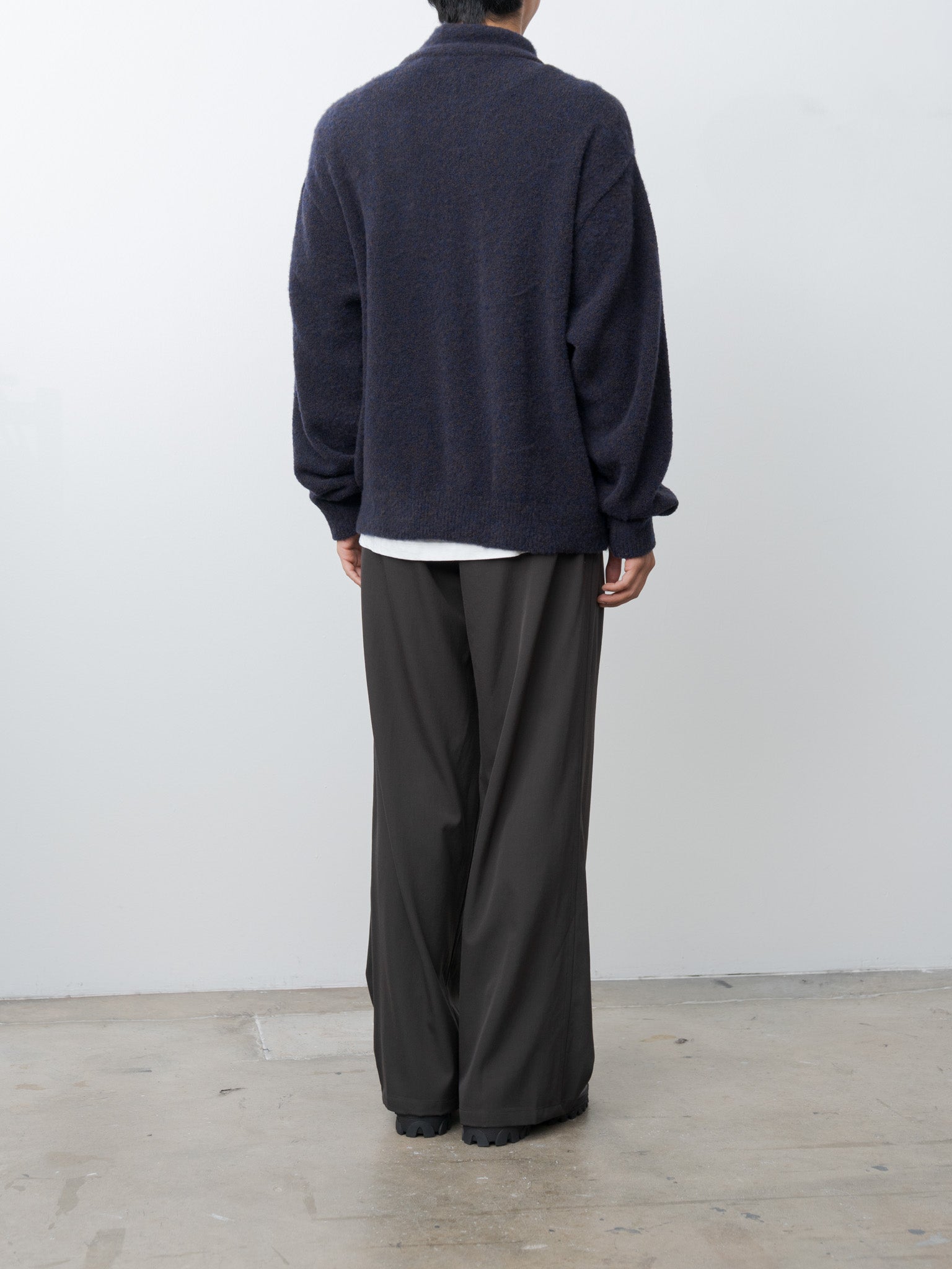 Namu Shop - Yoke Wool Washer Twill 2pleated Wide-leg Easy Trousers - Brown