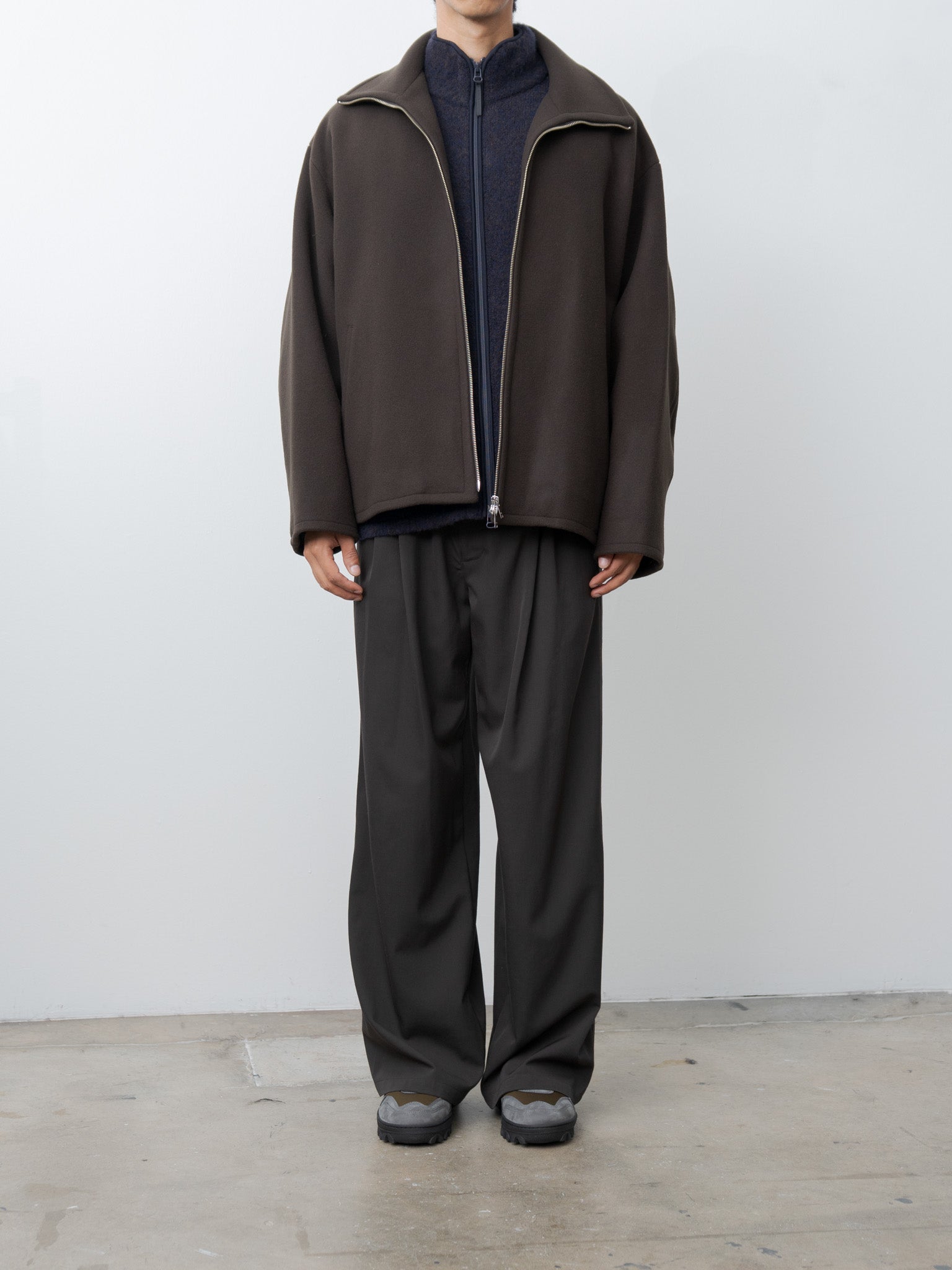 Namu Shop - Yoke Melton Stand Collar Zip Blouson - Brown
