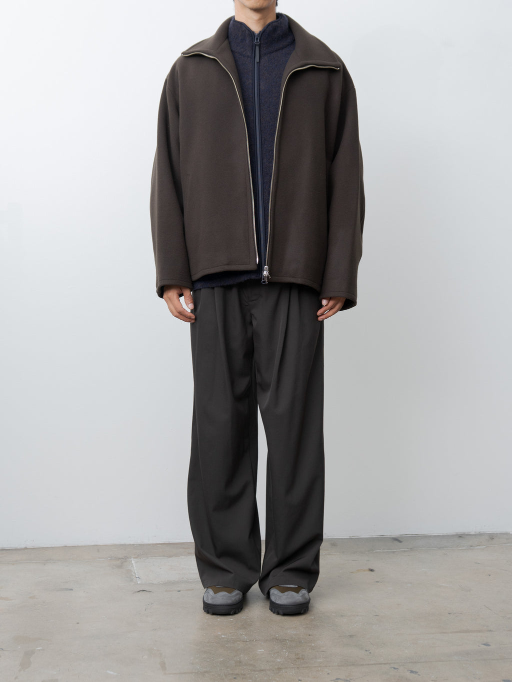 Namu Shop - Yoke Melton Stand Collar Zip Blouson - Brown