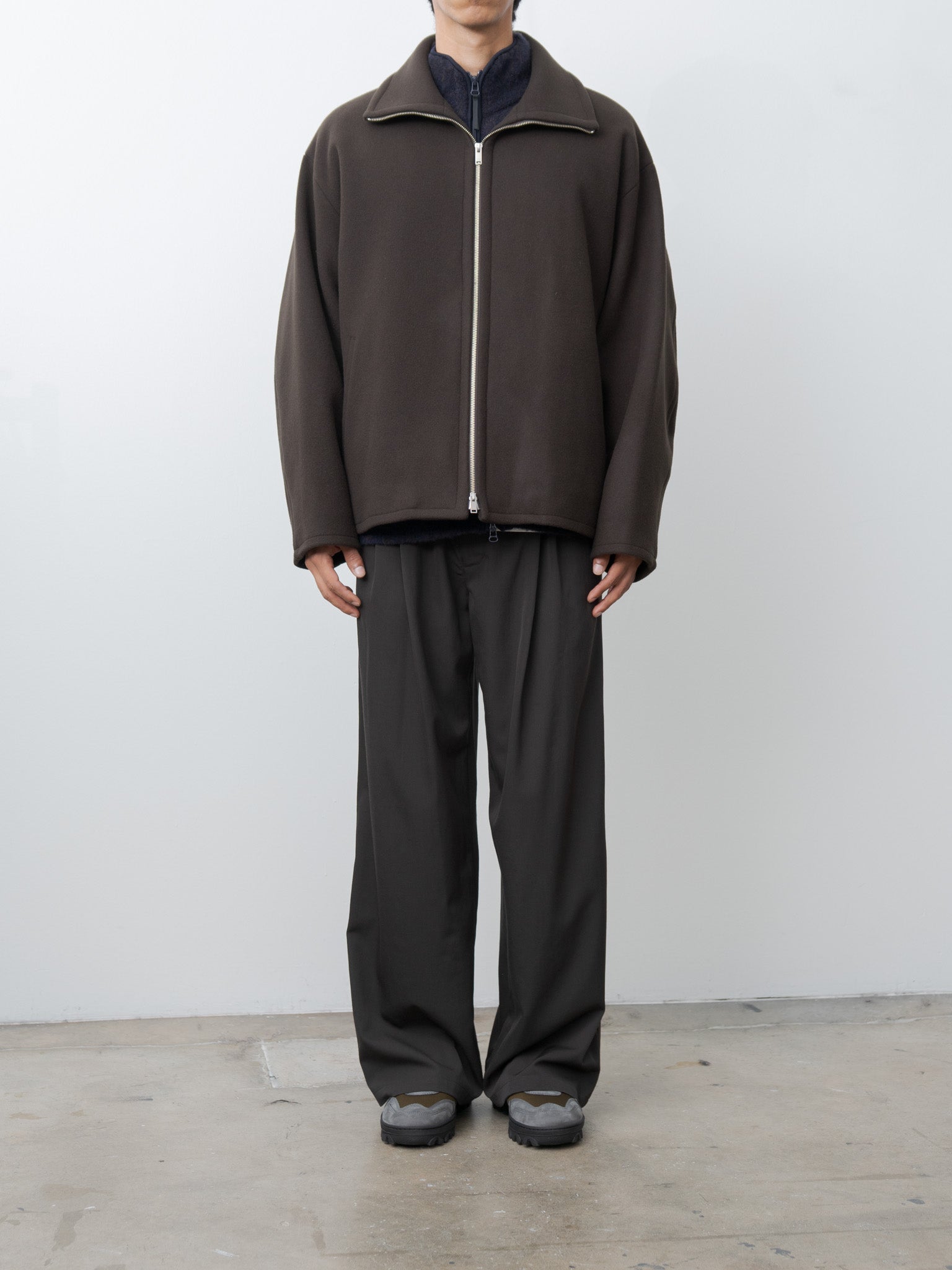 Namu Shop - Yoke Melton Stand Collar Zip Blouson - Brown