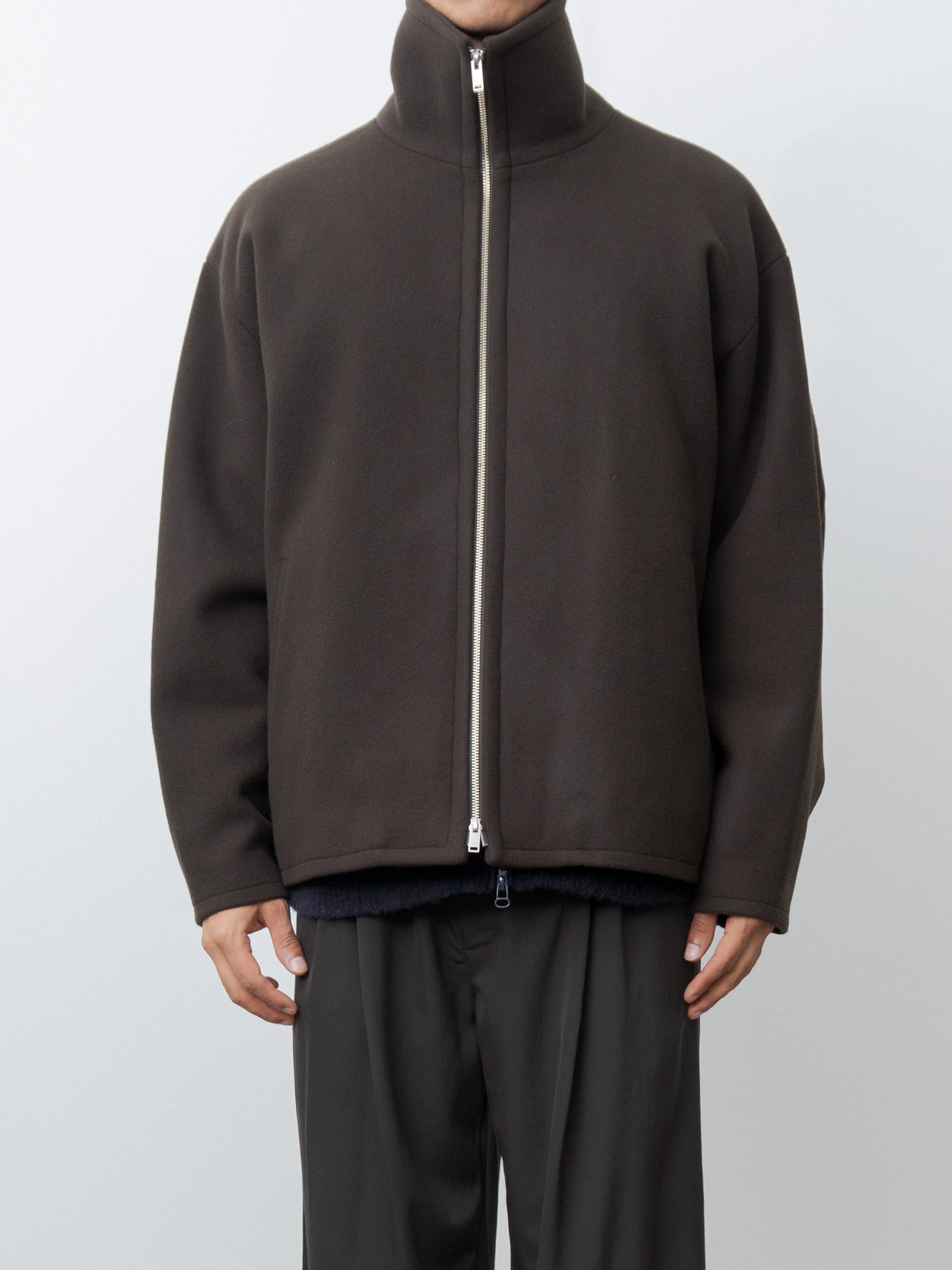 Namu Shop - Yoke Melton Stand Collar Zip Blouson - Brown