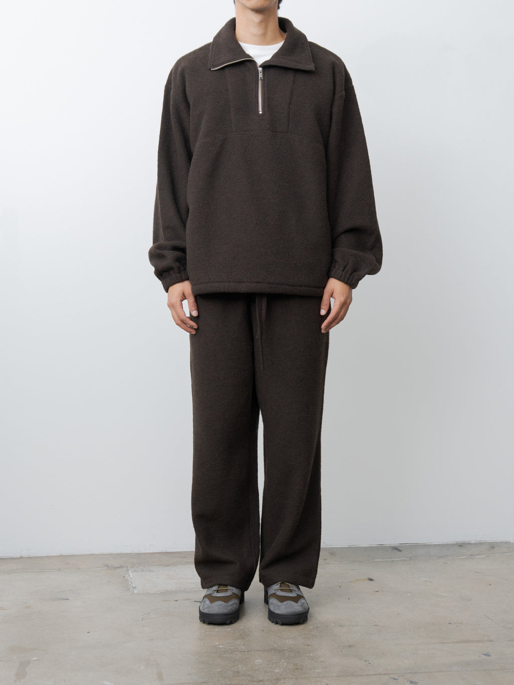 Namu Shop - Yoke Wool Fleece Half Zip Pullover - Brown