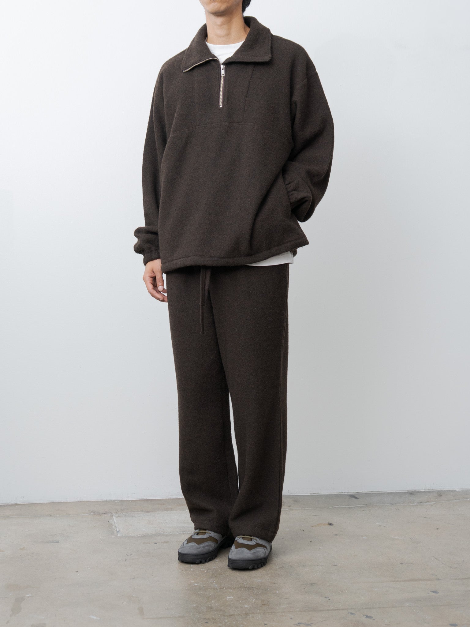 Namu Shop - Yoke Wool Fleece Half Zip Pullover - Brown