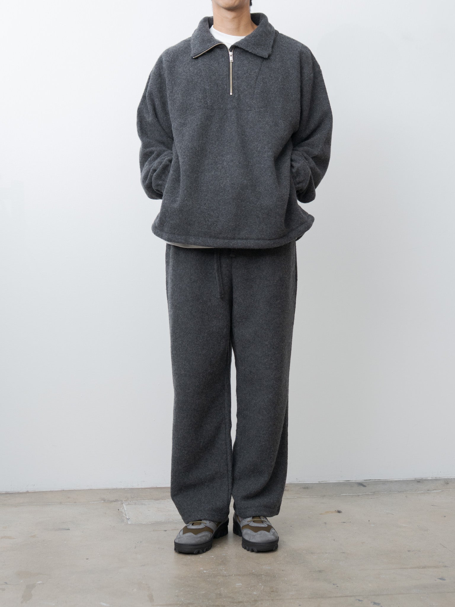 Namu Shop - Yoke Wool Fleece Half Zip Pullover - Charcoal