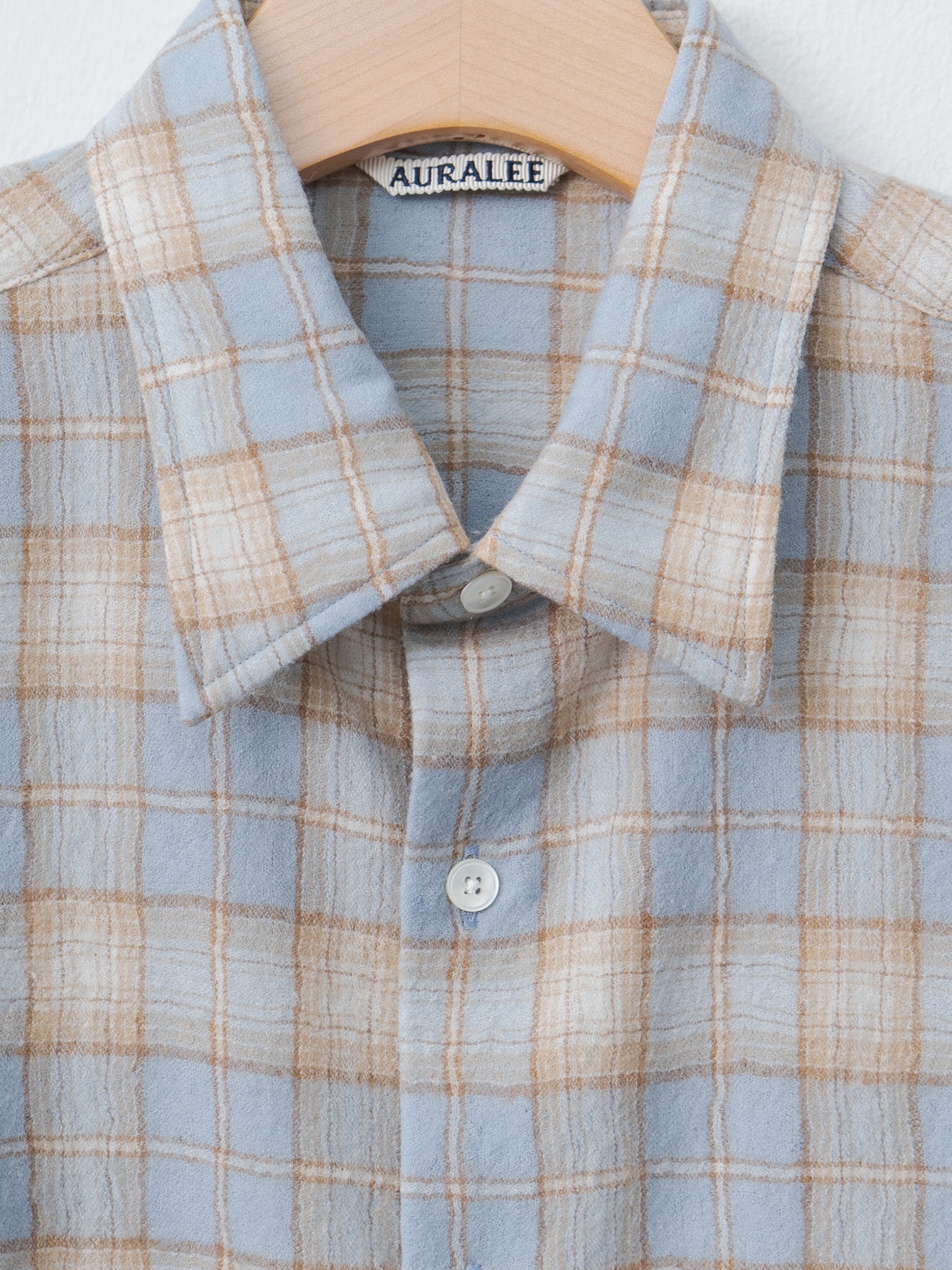 Namu Shop - Auralee Airy Wool Check Shirt - Light Blue × Beige
