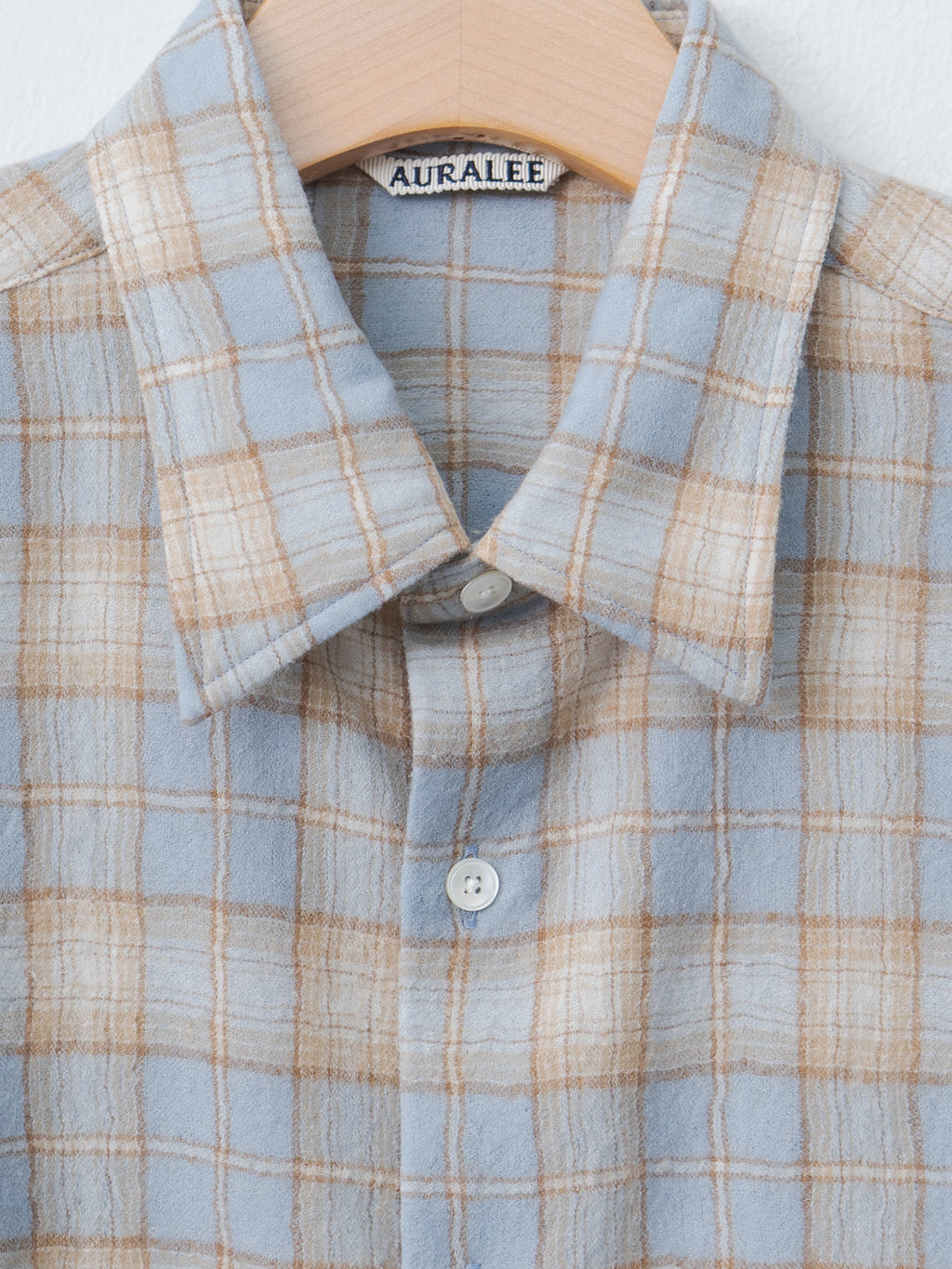 Namu Shop - Auralee Airy Wool Check Shirt - Light Blue × Beige