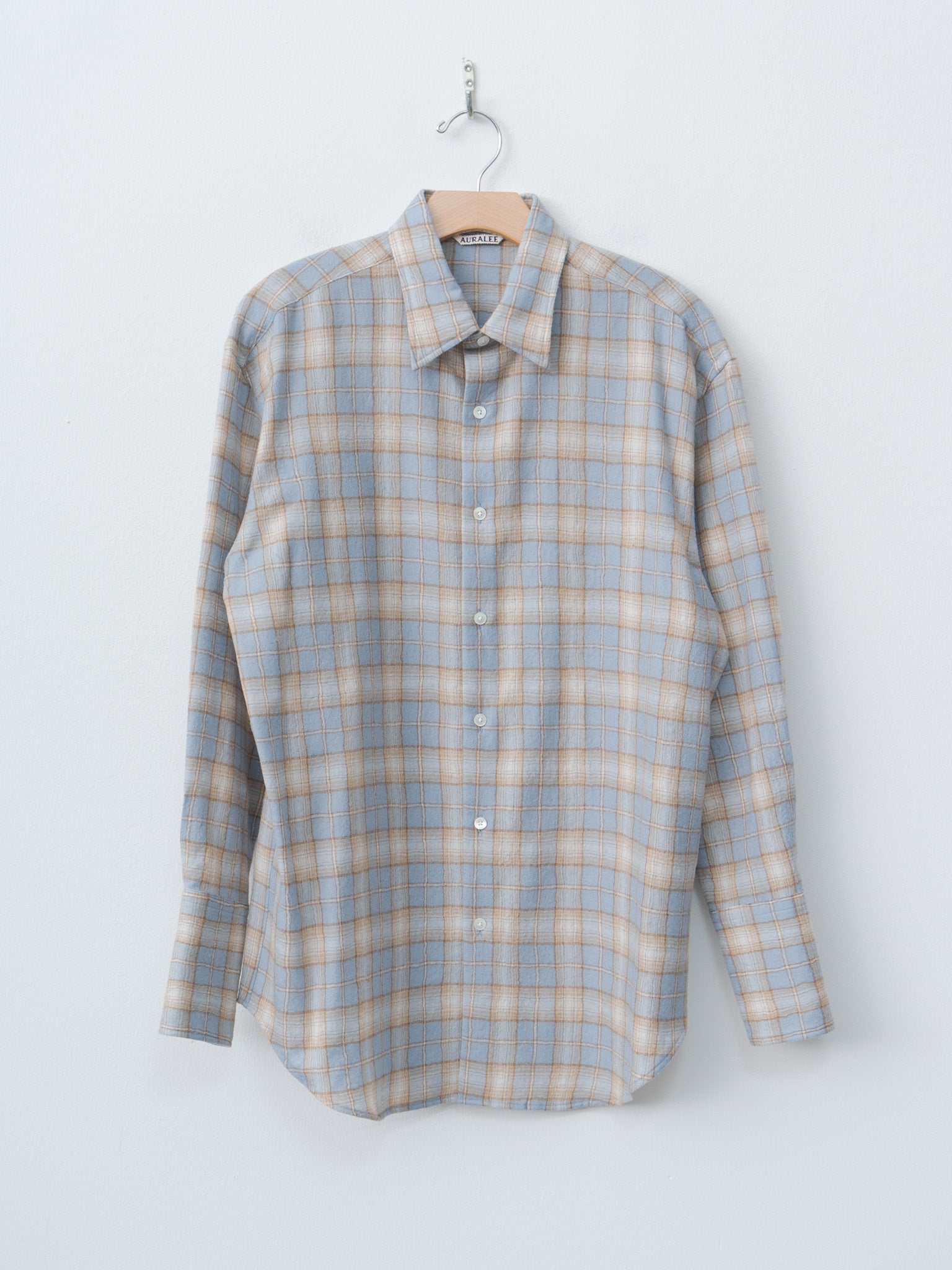 Namu Shop - Auralee Airy Wool Check Shirt - Light Blue × Beige