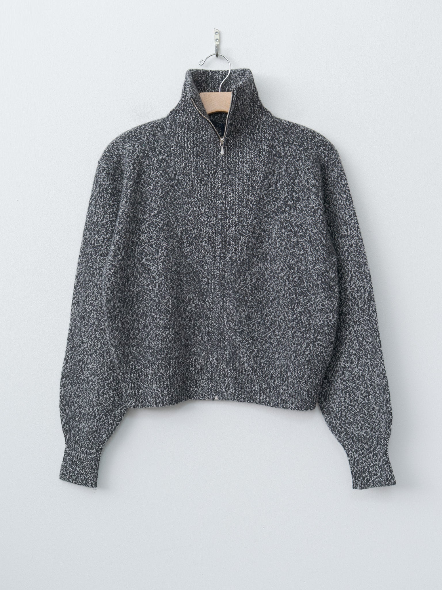 Namu Shop - Yleve Wool Cashmere Melange Knit Full Zip P/O - Black x Gray