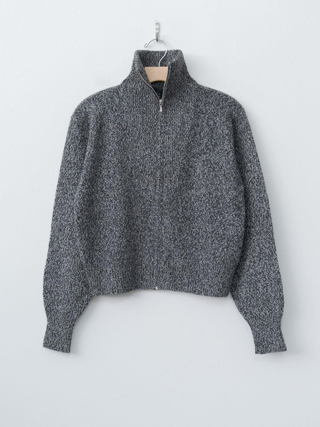 Namu Shop - Yleve Wool Cashmere Melange Knit Full Zip P/O - Black x Gray
