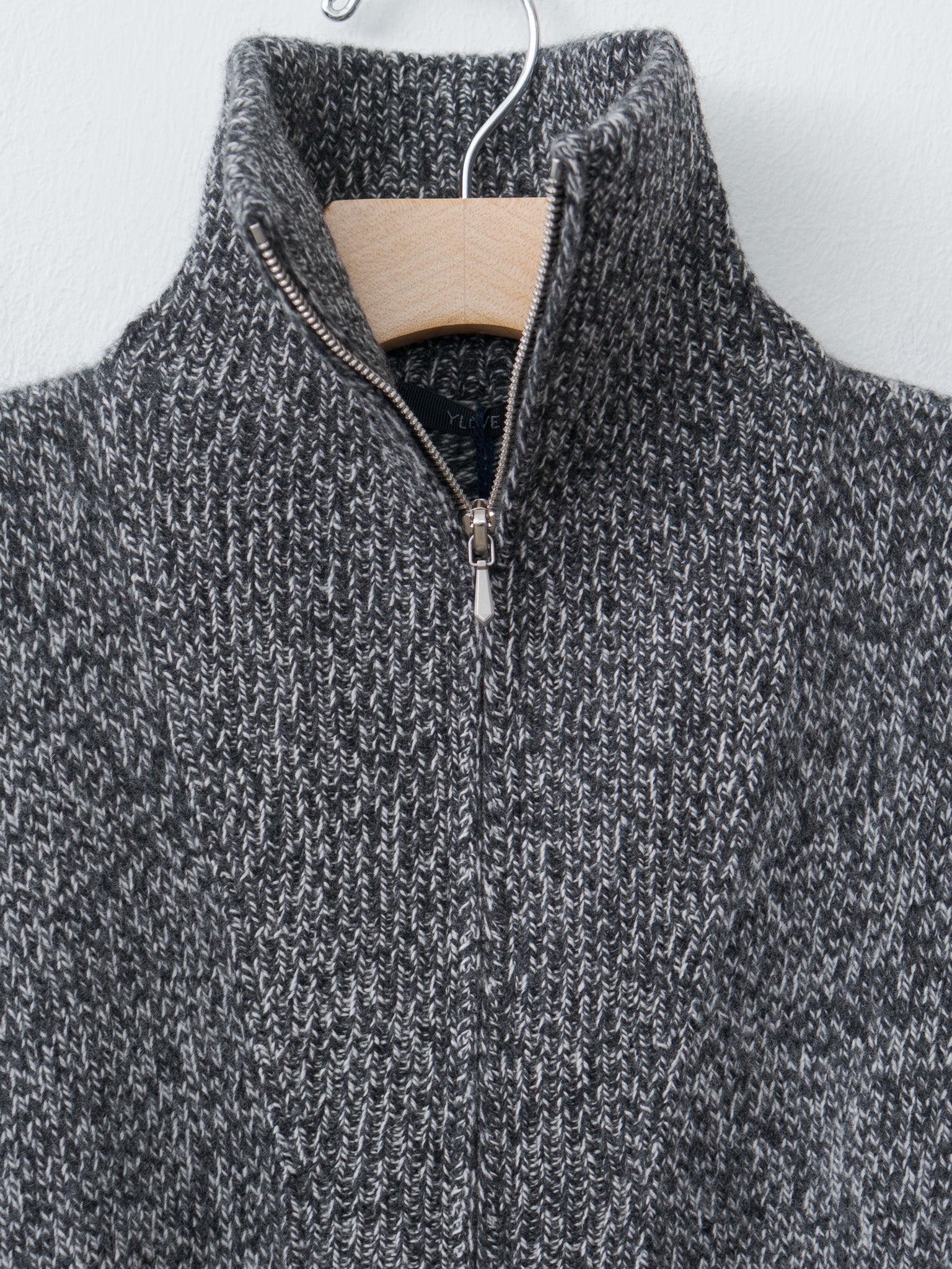 Namu Shop - Yleve Wool Cashmere Melange Knit Full Zip P/O - Black x Gray