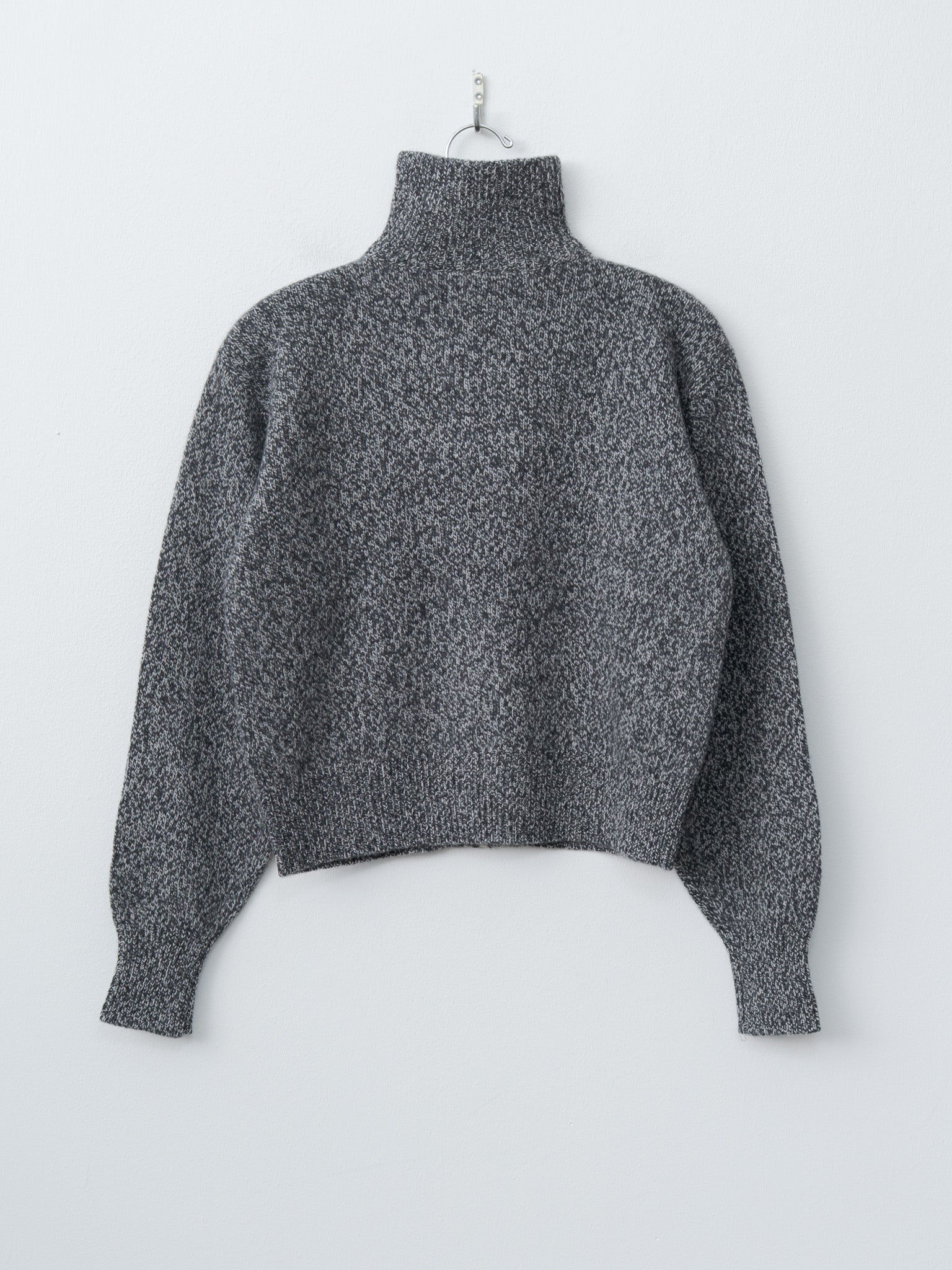 Namu Shop - Yleve Wool Cashmere Melange Knit Full Zip P/O - Black x Gray