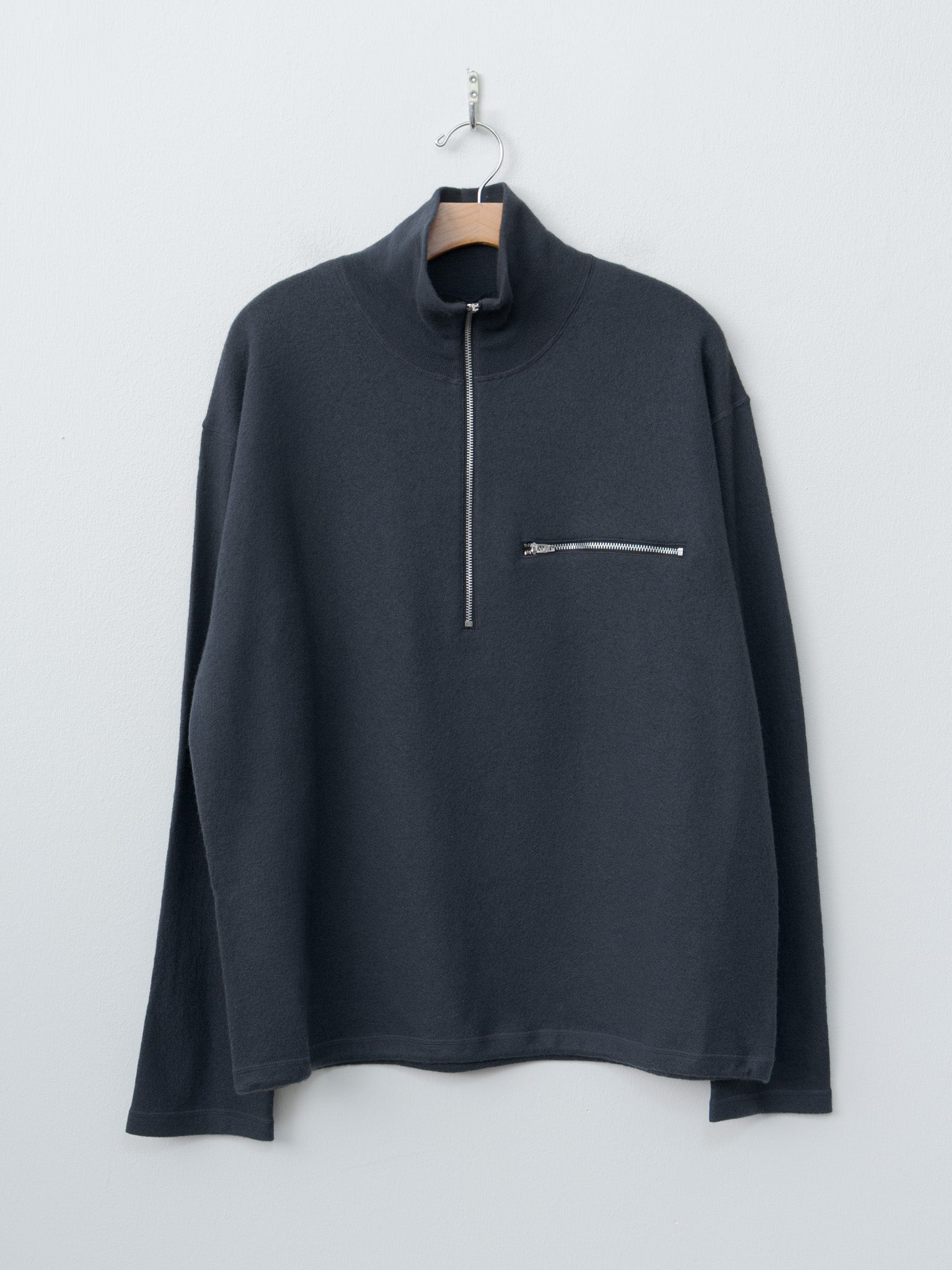 Namu Shop - Yleve Ultrafine Merino Milled Wool Knit Half Zip P/O - Smokey Navy