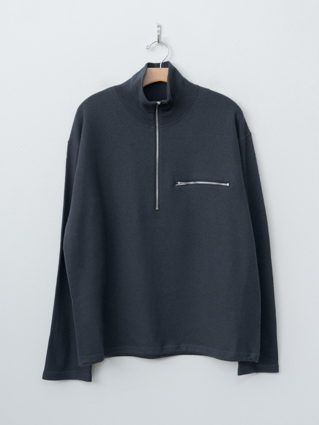 Namu Shop - Yleve Ultrafine Merino Milled Wool Knit Half Zip P/O - Smokey Navy