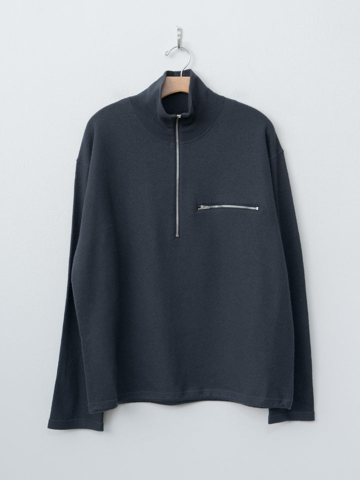 Namu Shop - Yleve Ultrafine Merino Milled Wool Knit Half Zip P/O - Smokey Navy