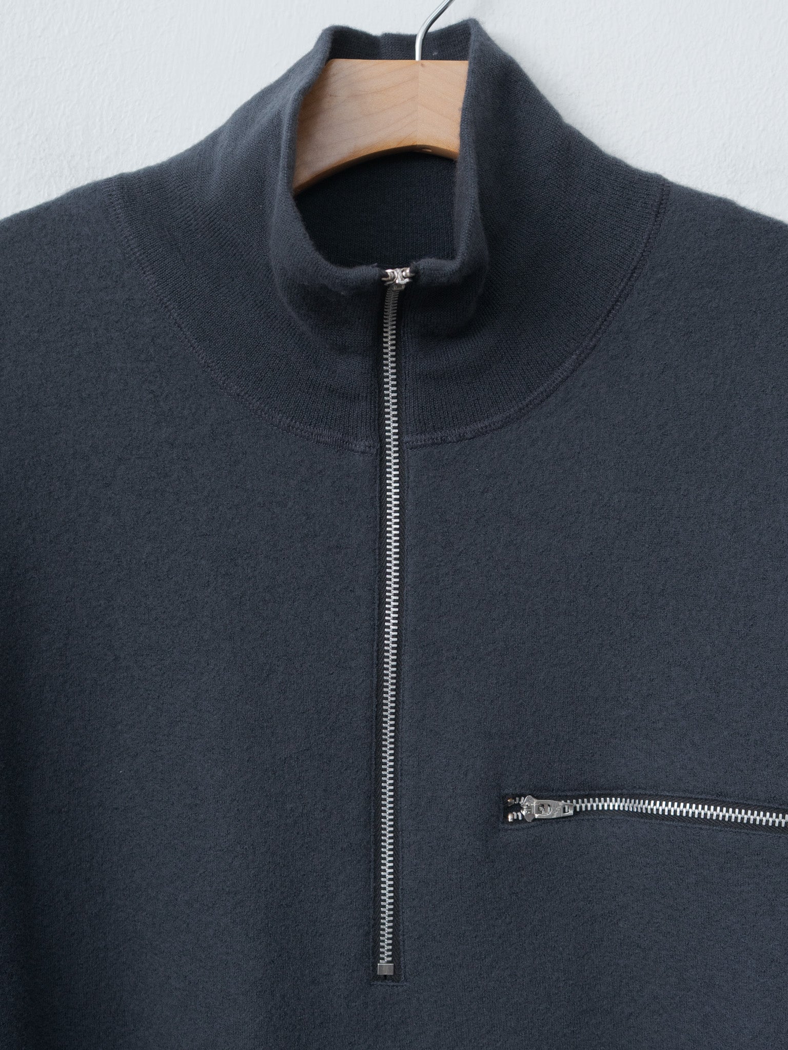 Namu Shop - Yleve Ultrafine Merino Milled Wool Knit Half Zip P/O - Smokey Navy