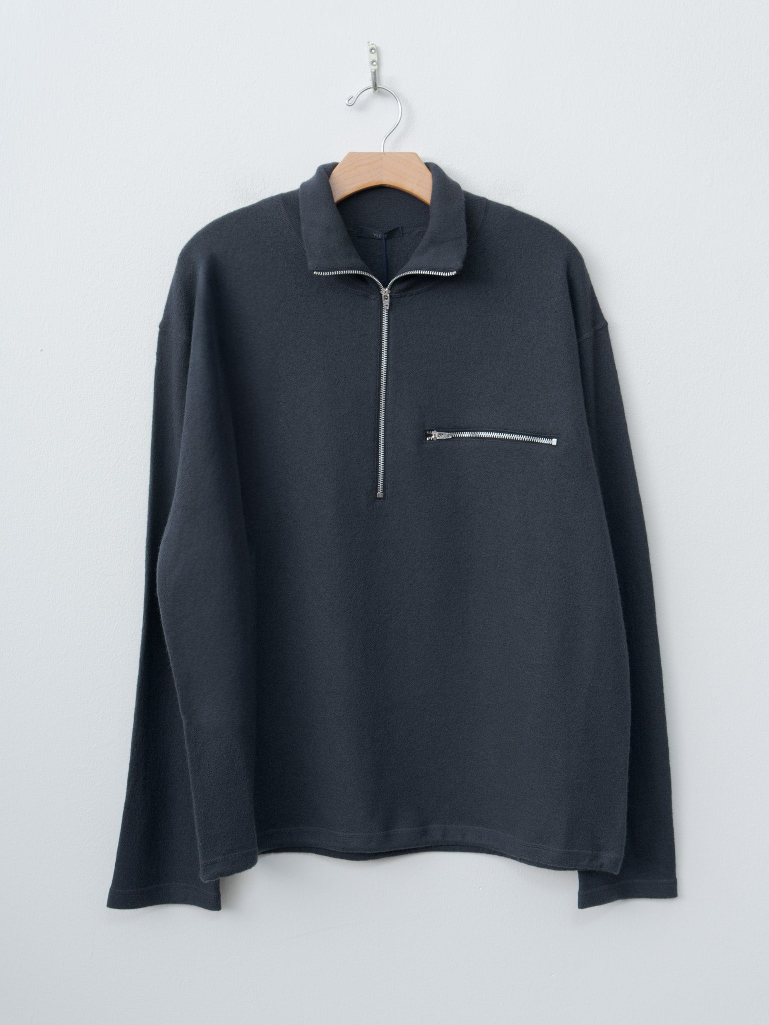 Namu Shop - Yleve Ultrafine Merino Milled Wool Knit Half Zip P/O - Smokey Navy