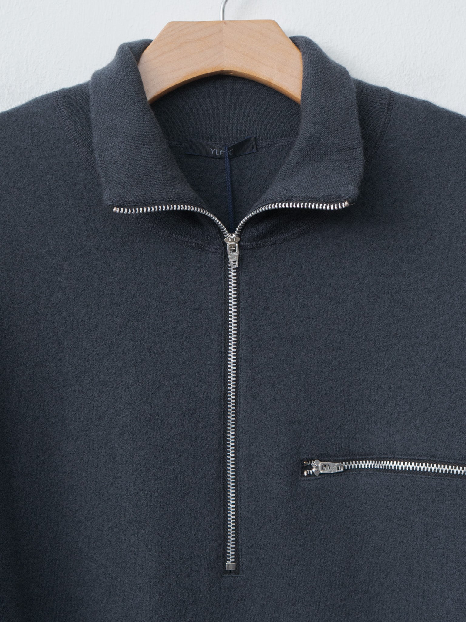 Namu Shop - Yleve Ultrafine Merino Milled Wool Knit Half Zip P/O - Smokey Navy