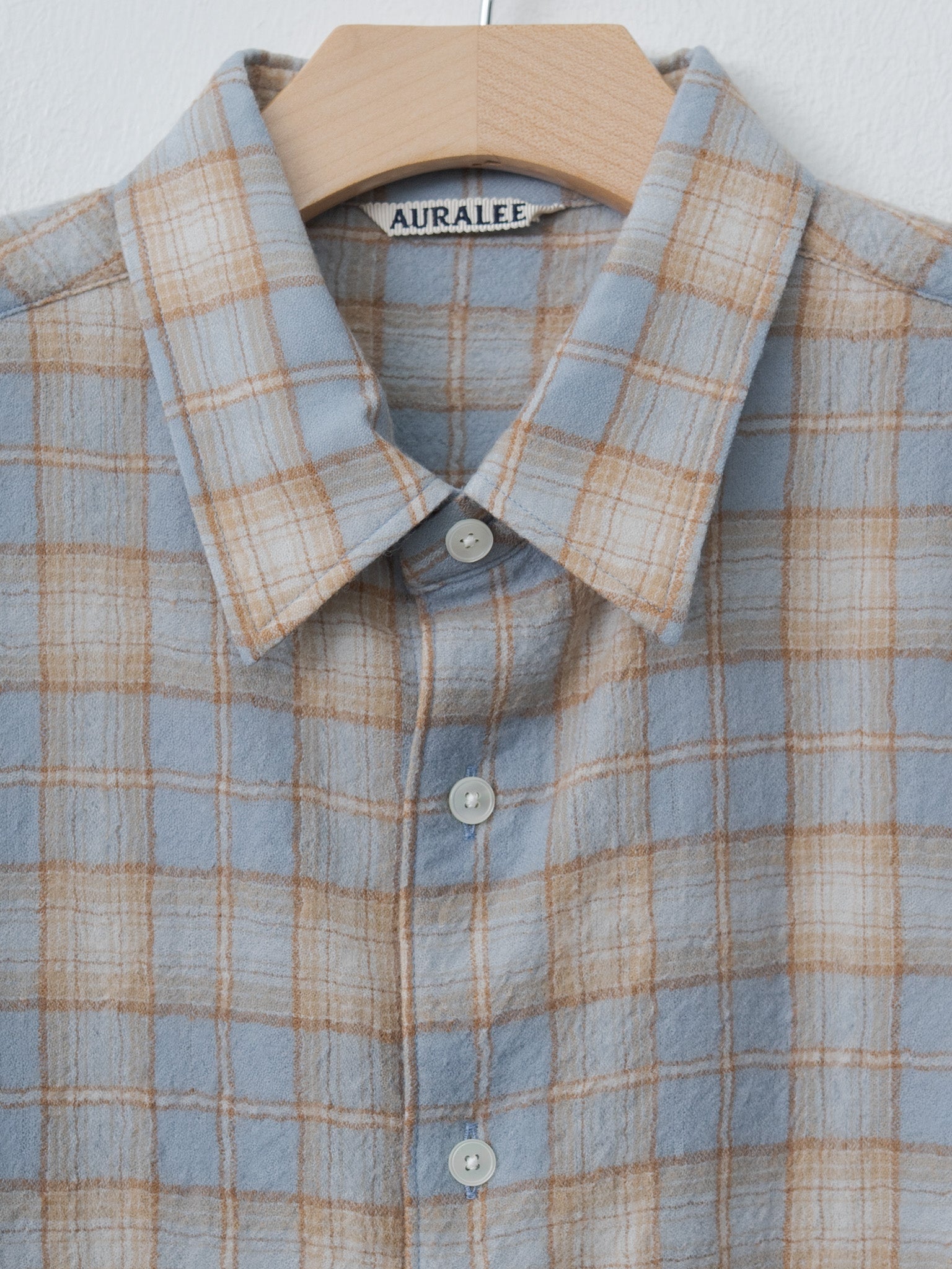 Namu Shop - Auralee Airy Wool Check Shirt - Light Blue × Beige