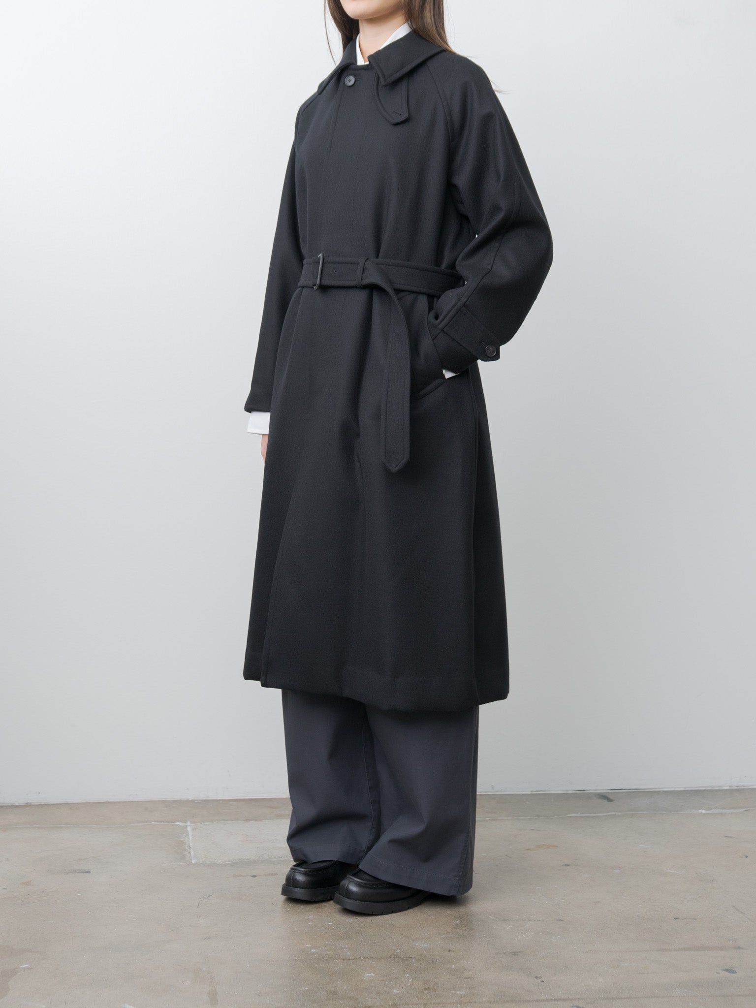 Namu Shop - Yleve Super100's Wool Melton Coat - Black