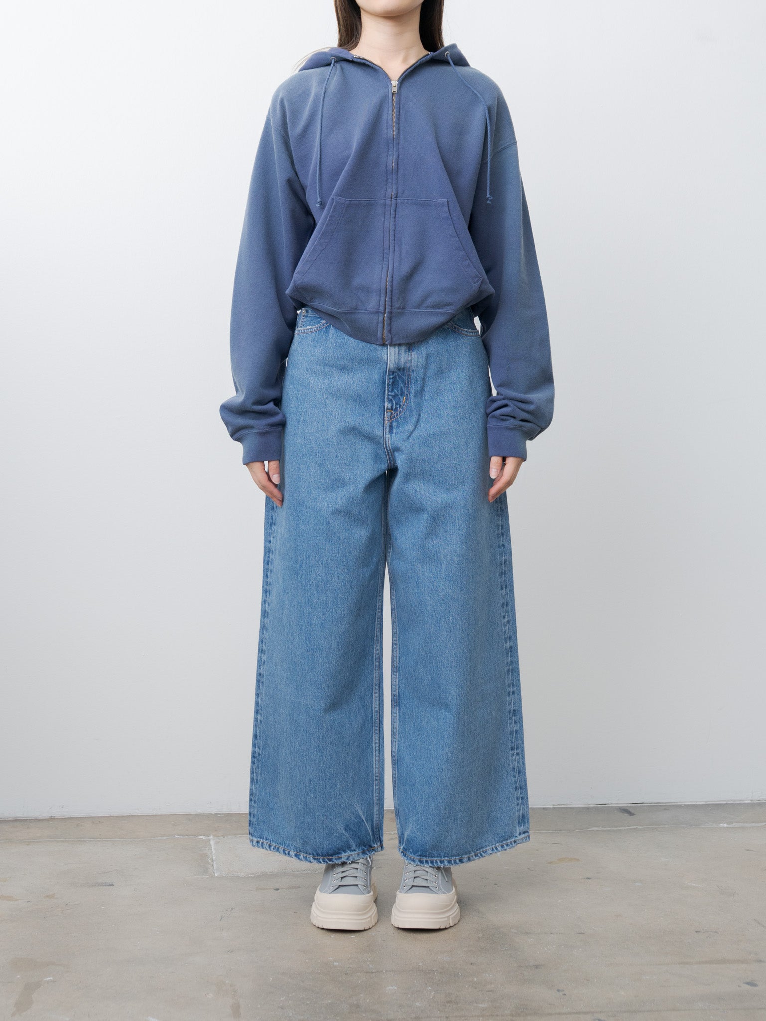 Namu Shop - Auralee Product Dyed Pima Light Sweat Zip Parka - Light Navy