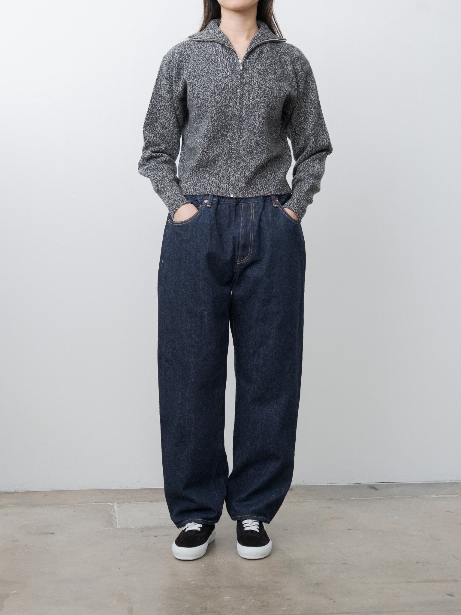 Namu Shop - Yleve Wool Cashmere Melange Knit Full Zip P/O - Black x Gray