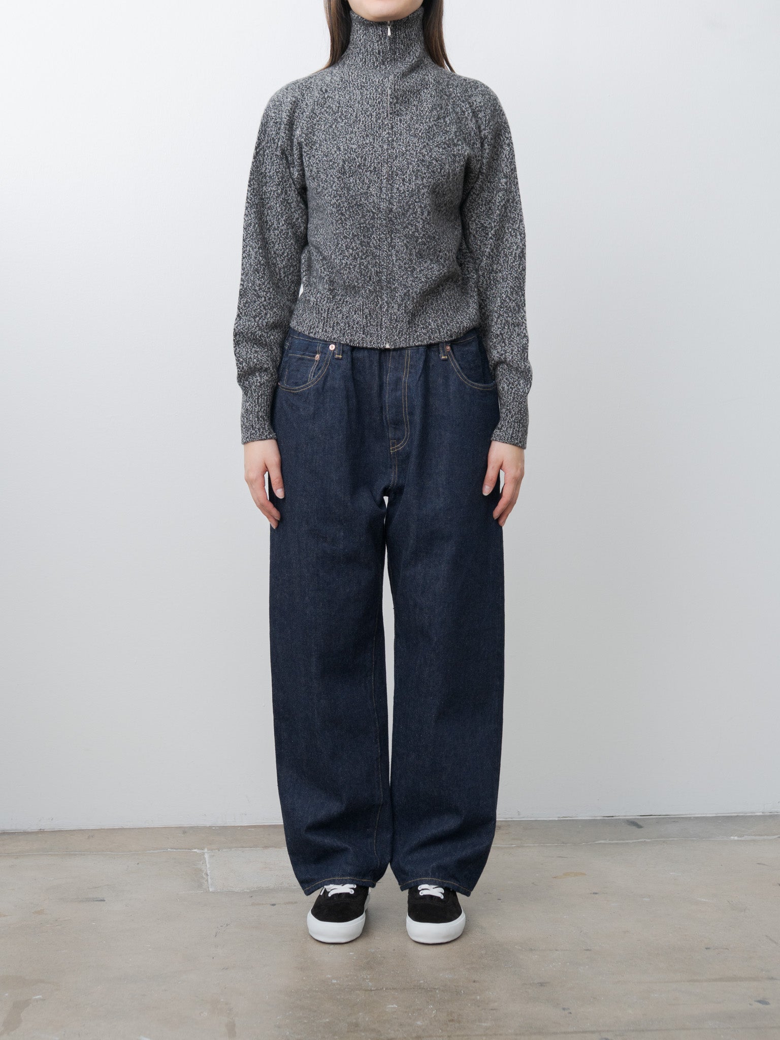 Namu Shop - Yleve Wool Cashmere Melange Knit Full Zip P/O - Black x Gray