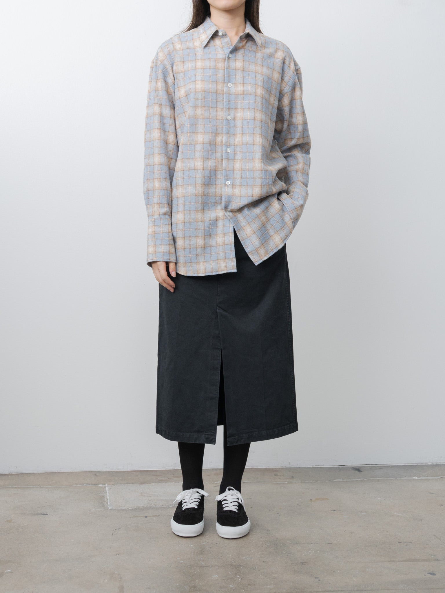 Namu Shop - Auralee Airy Wool Check Shirt - Light Blue × Beige