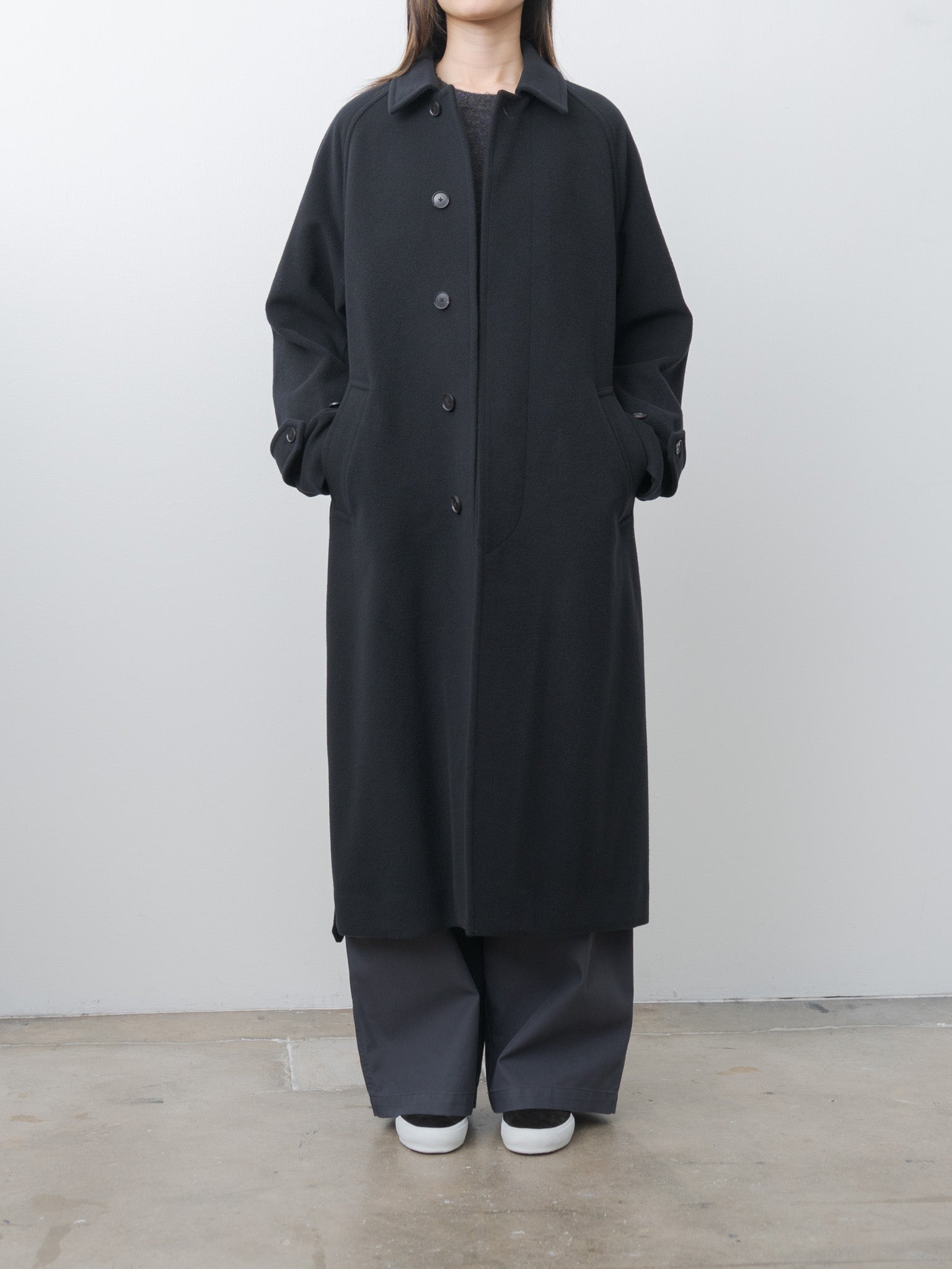 Namu Shop - Auralee Super Fine Wool Mosser Soutien Collar Coat - Black