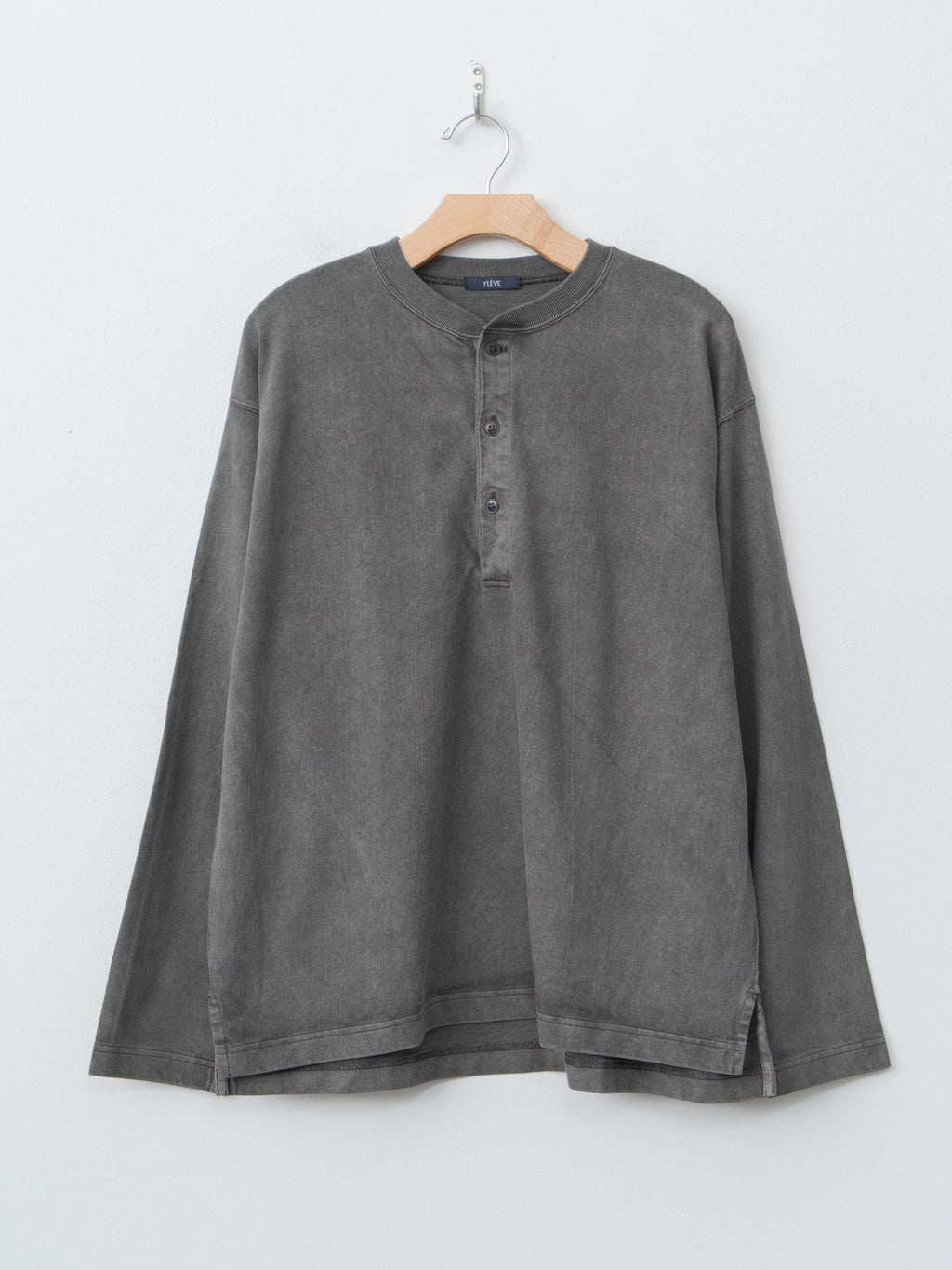 Namu Shop - Yleve Open End Cotton Pigment Dye Henley P/O - Charcoal