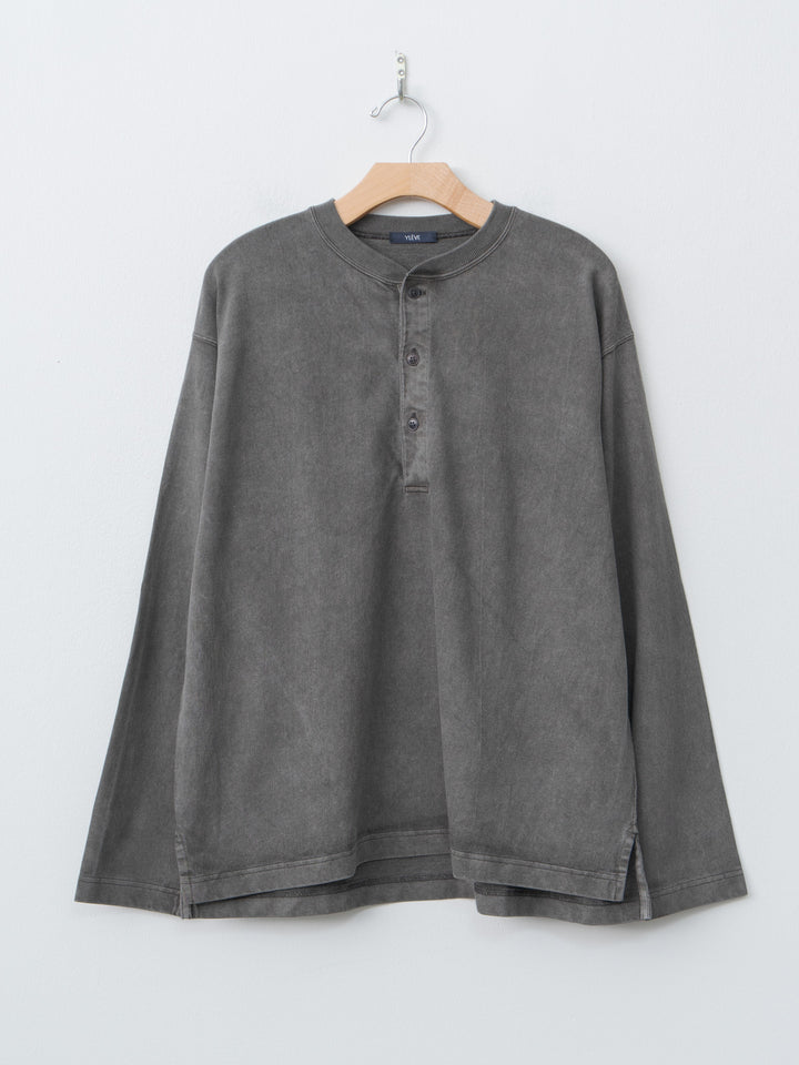 Namu Shop - Yleve Open End Cotton Pigment Dye Henley P/O - Charcoal