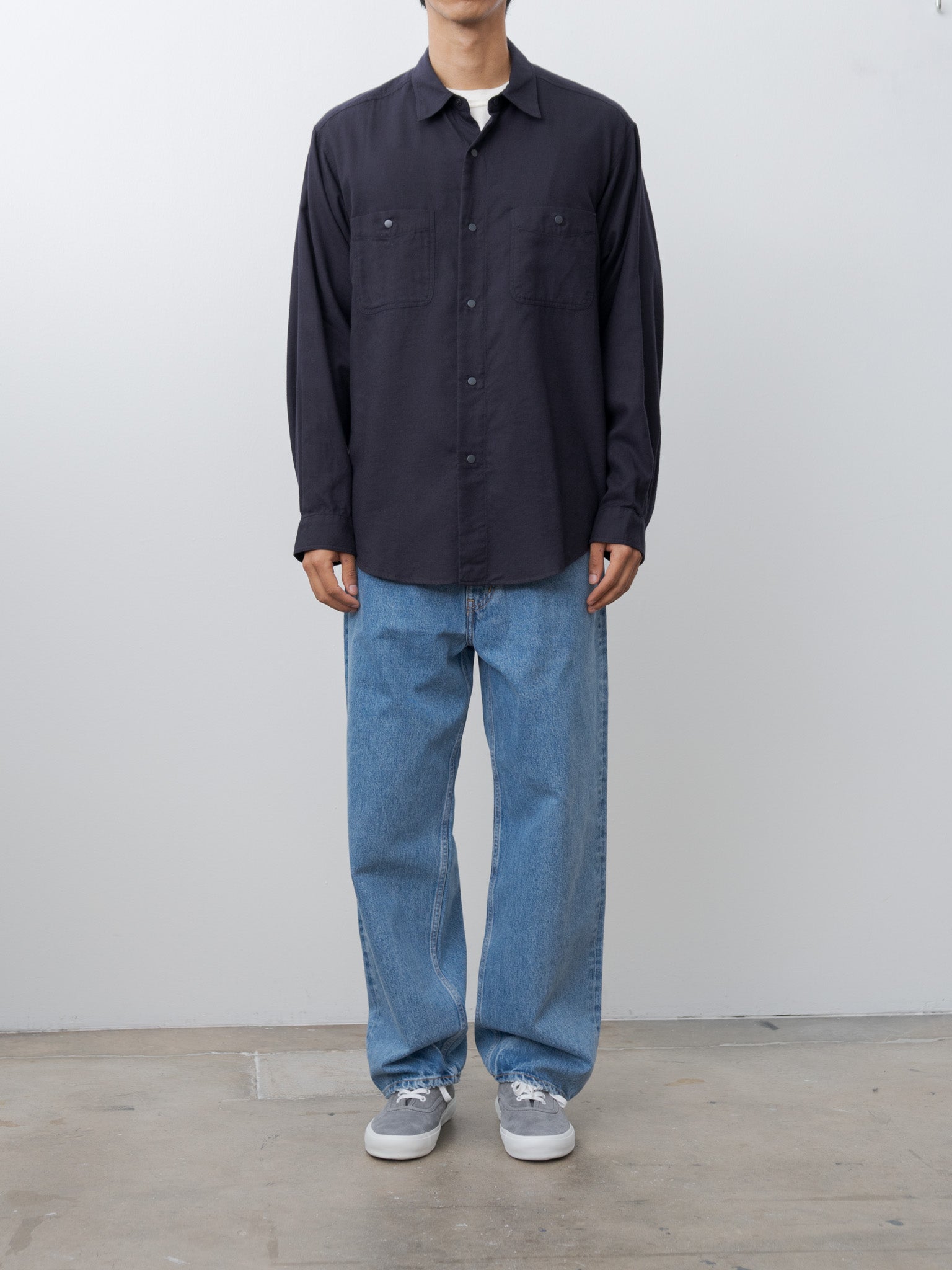 Namu Shop - Y Brushed Organic Cotton Tencel Snap Shirt - Navy