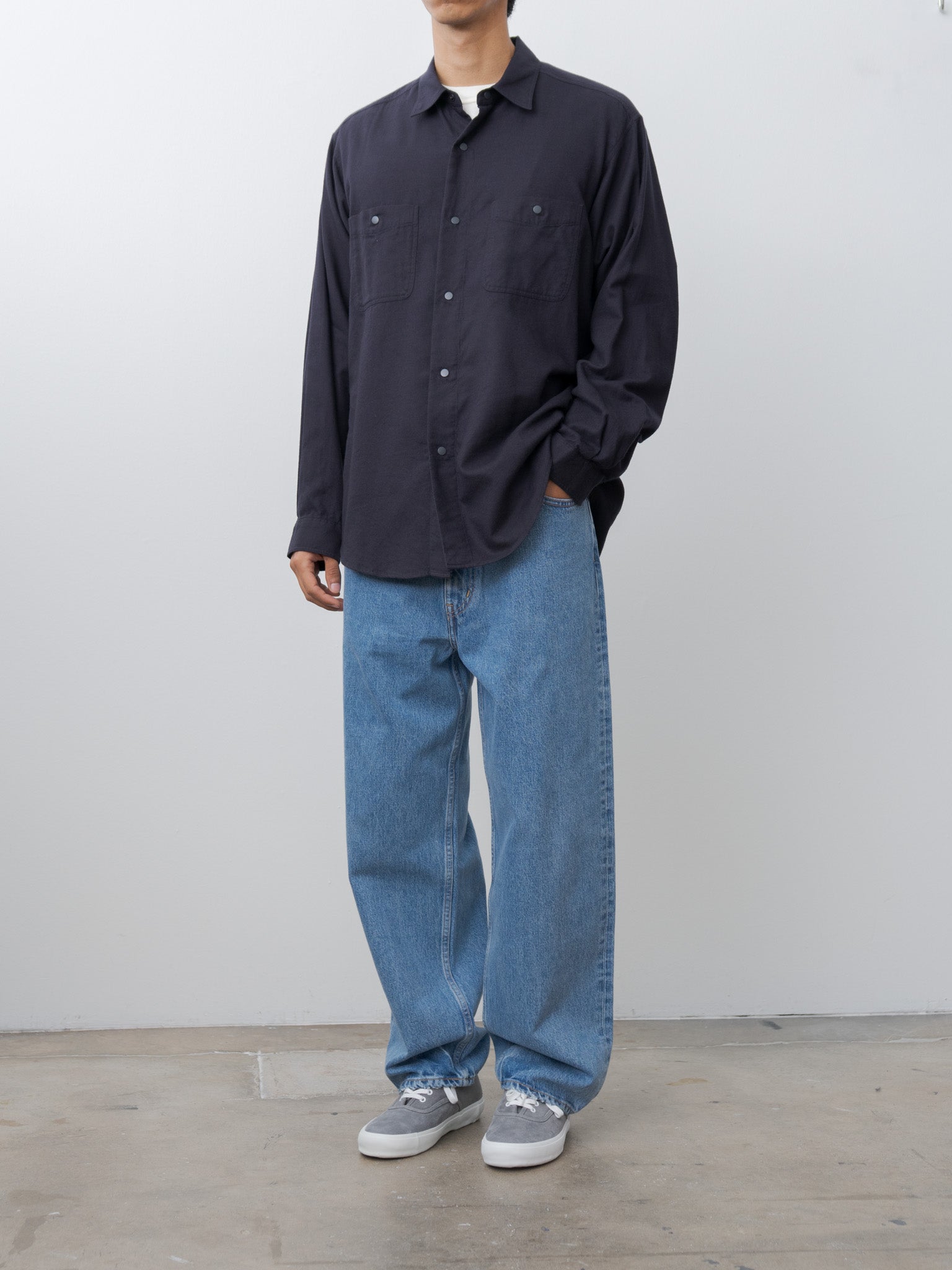 Namu Shop - Y Brushed Organic Cotton Tencel Snap Shirt - Navy