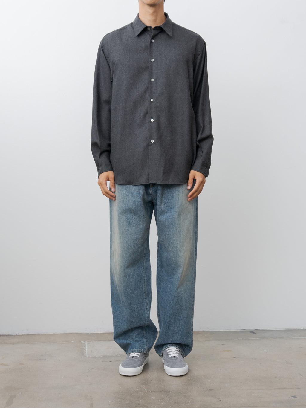 Namu Shop - Auralee Super Light Wool Shirt - Top Charcoal