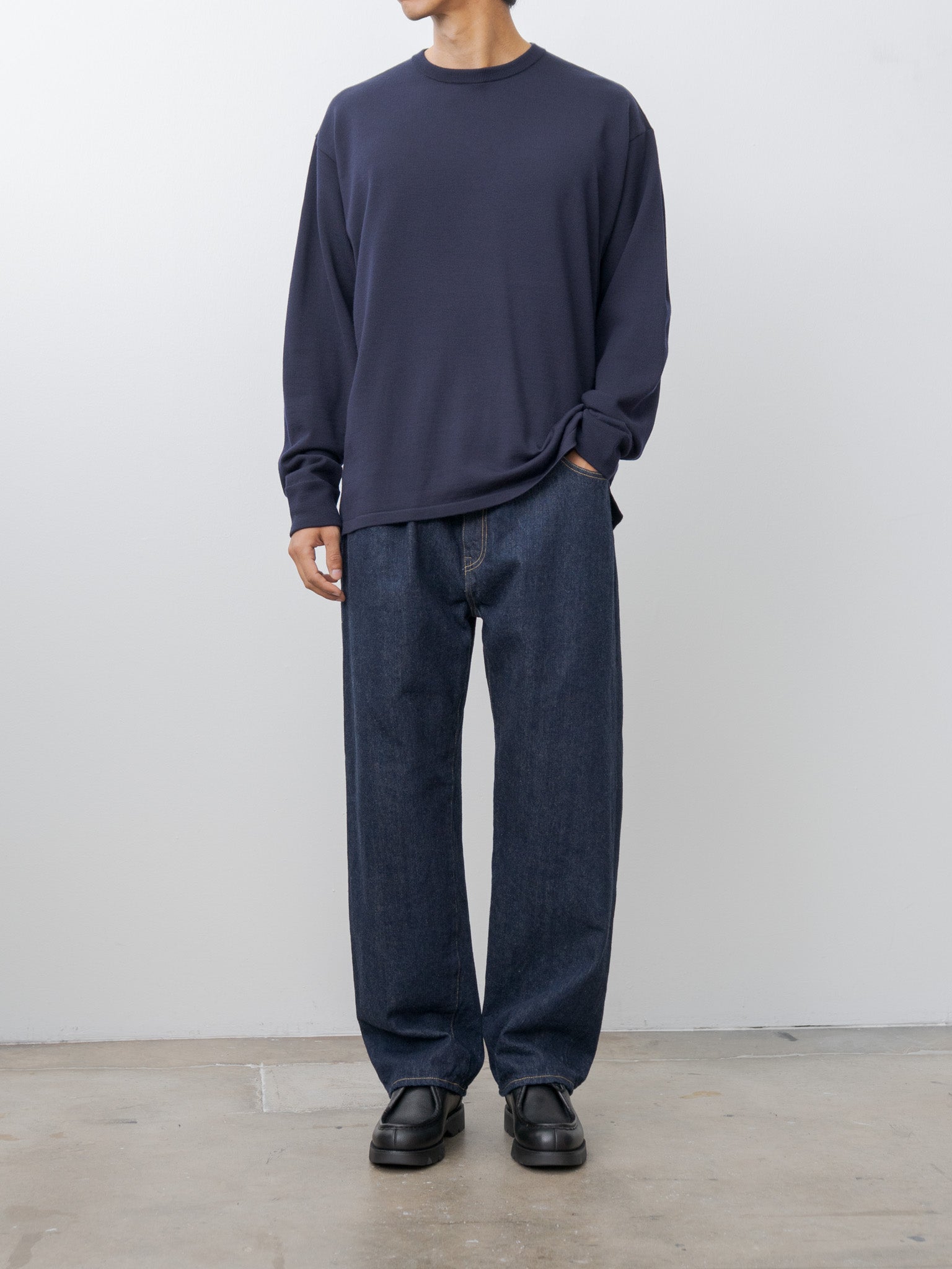 Namu Shop - Y Nonmulesing Wool Knit P/O - Navy