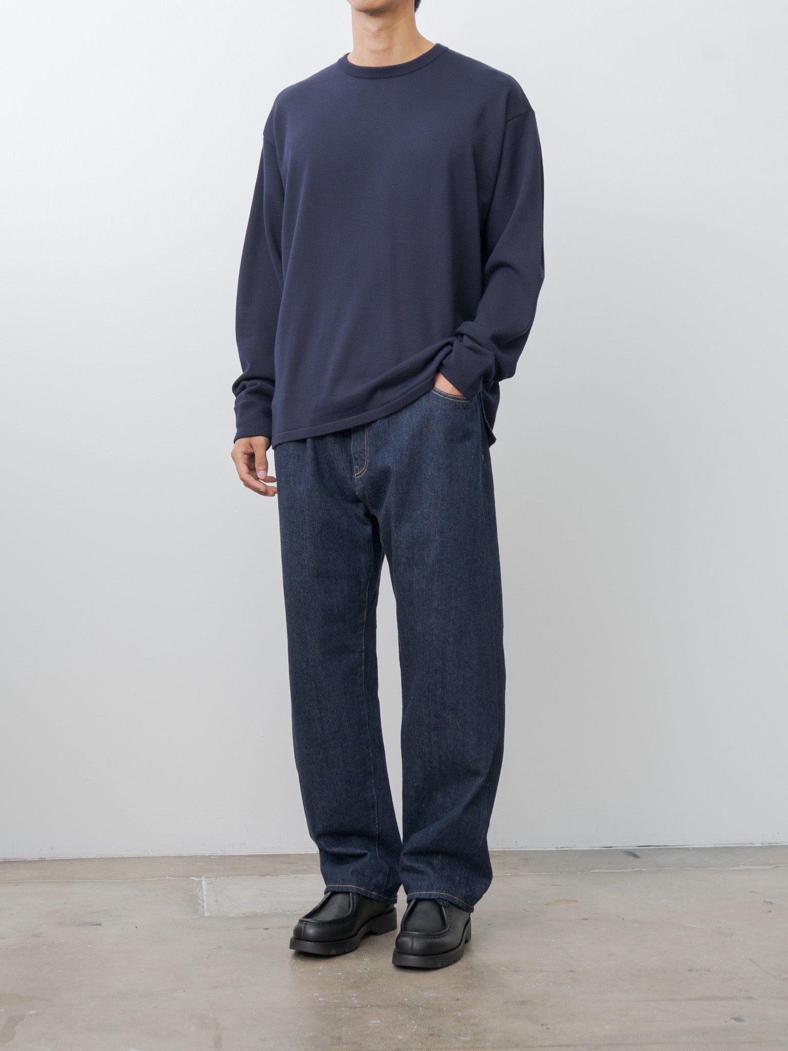 Namu Shop - Y Nonmulesing Wool Knit P/O - Navy