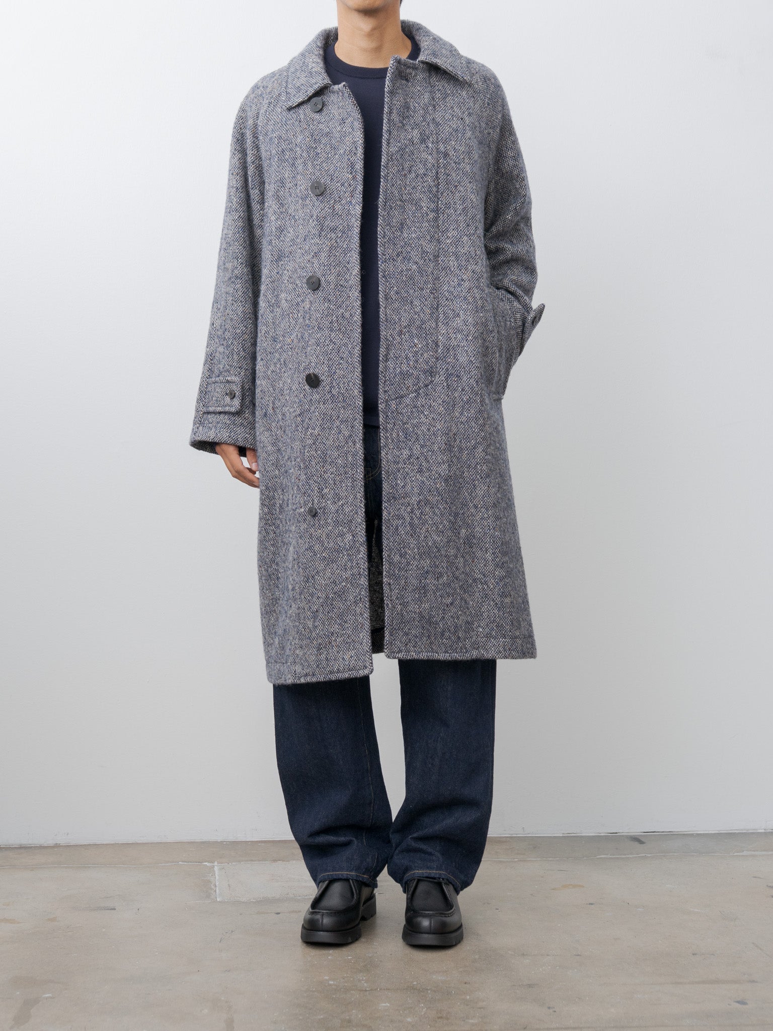 Namu Shop - Document Donegal Tweed Oversized Coat - Blue