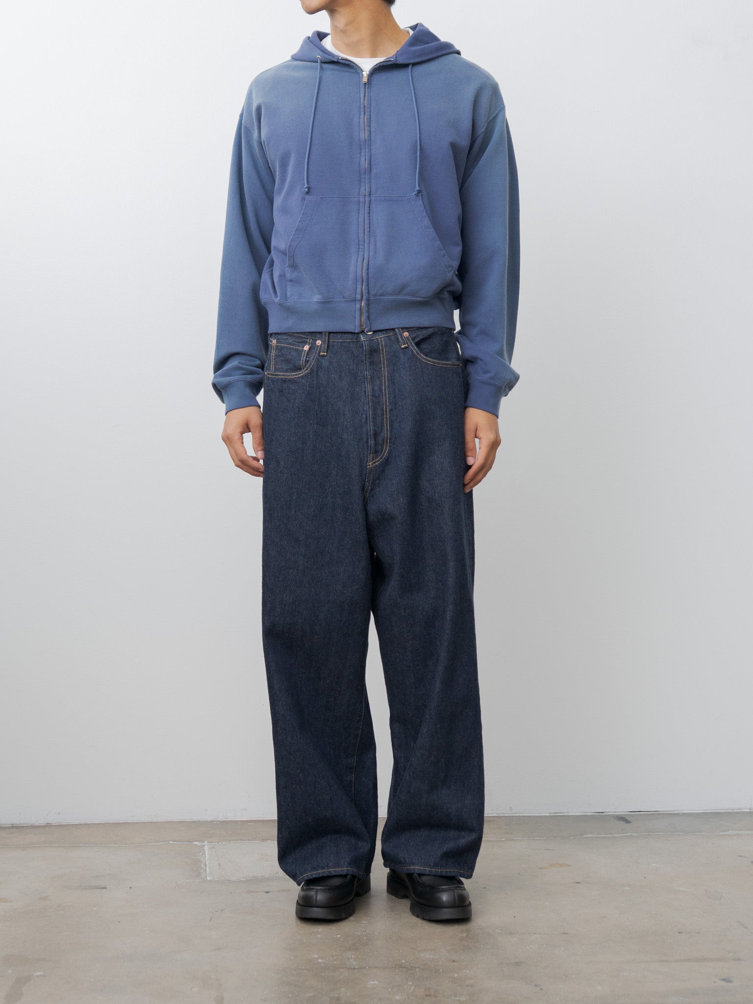 Namu Shop - Auralee Product Dyed Pima Light Sweat Zip Parka - Light Navy