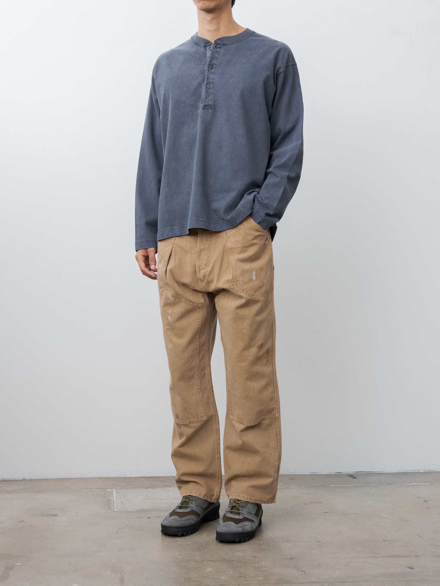 Namu Shop - Yleve Open End Cotton Pigment Dye Henley P/O - Navy