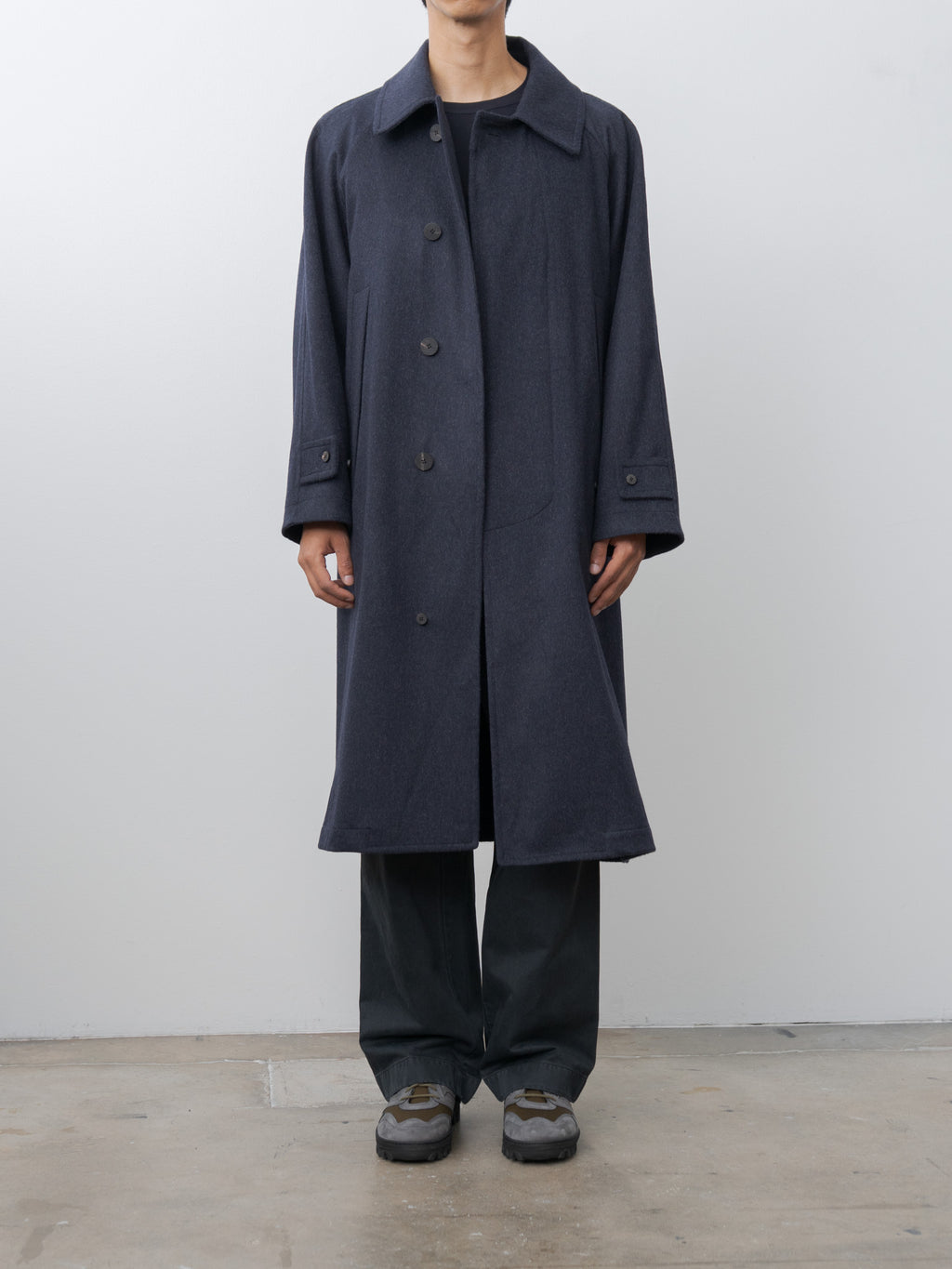 Namu Shop - Document Austria Himalaya Loden Inverted Pleats Balmacaan Coat - Navy