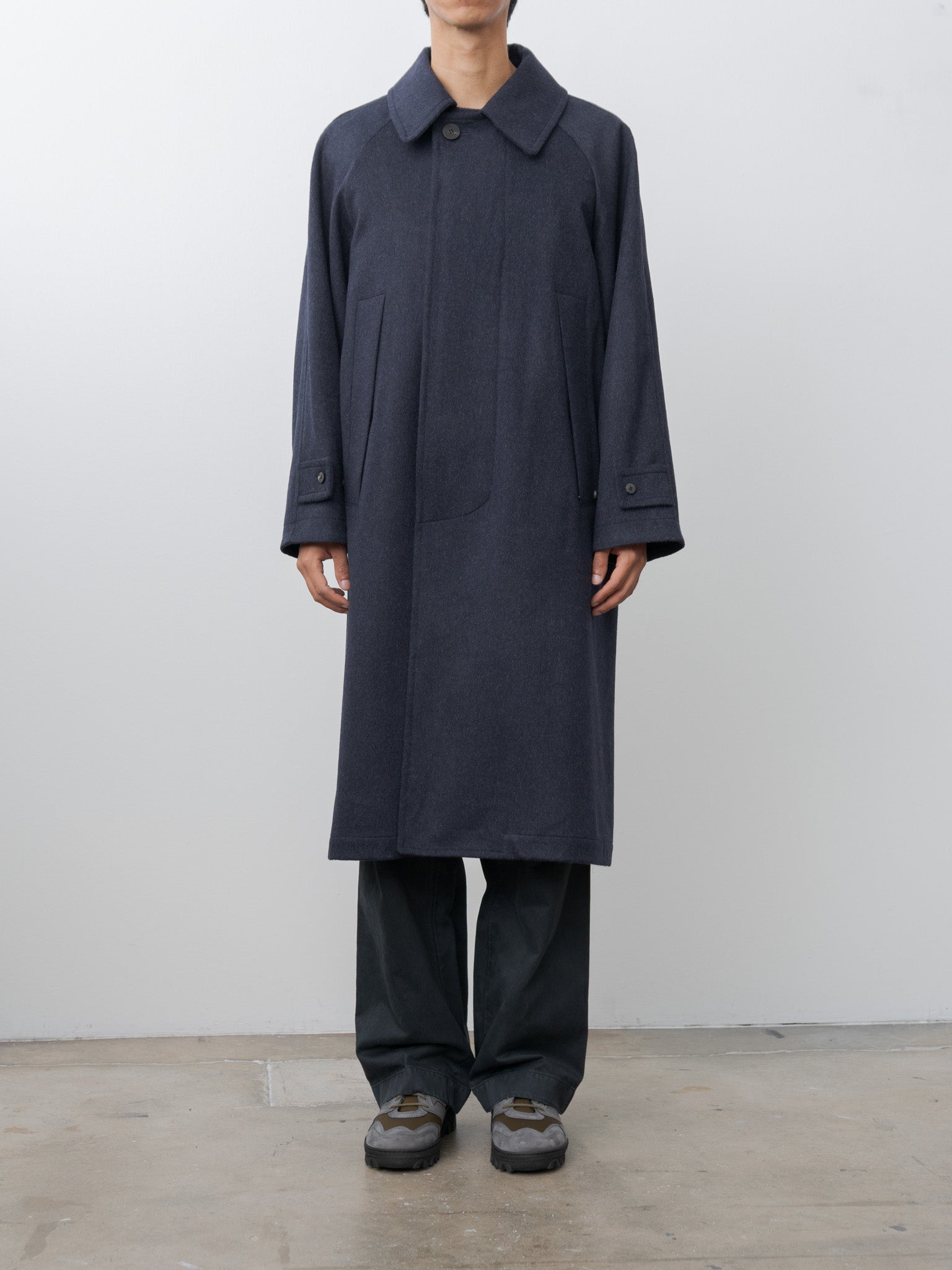 Namu Shop - Document Austria Himalaya Loden Inverted Pleats Balmacaan Coat - Navy
