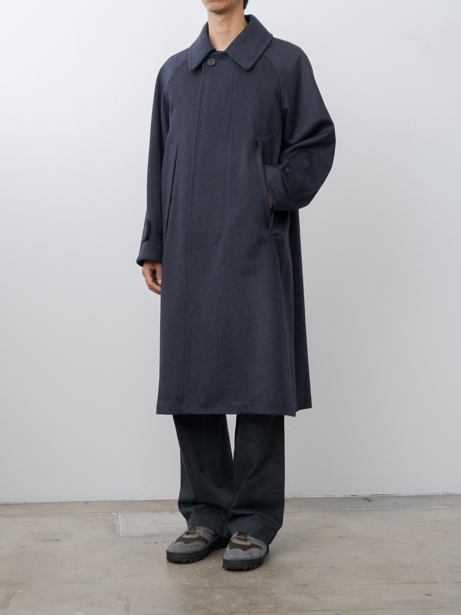 Namu Shop - Document Austria Himalaya Loden Inverted Pleats Balmacaan Coat - Navy