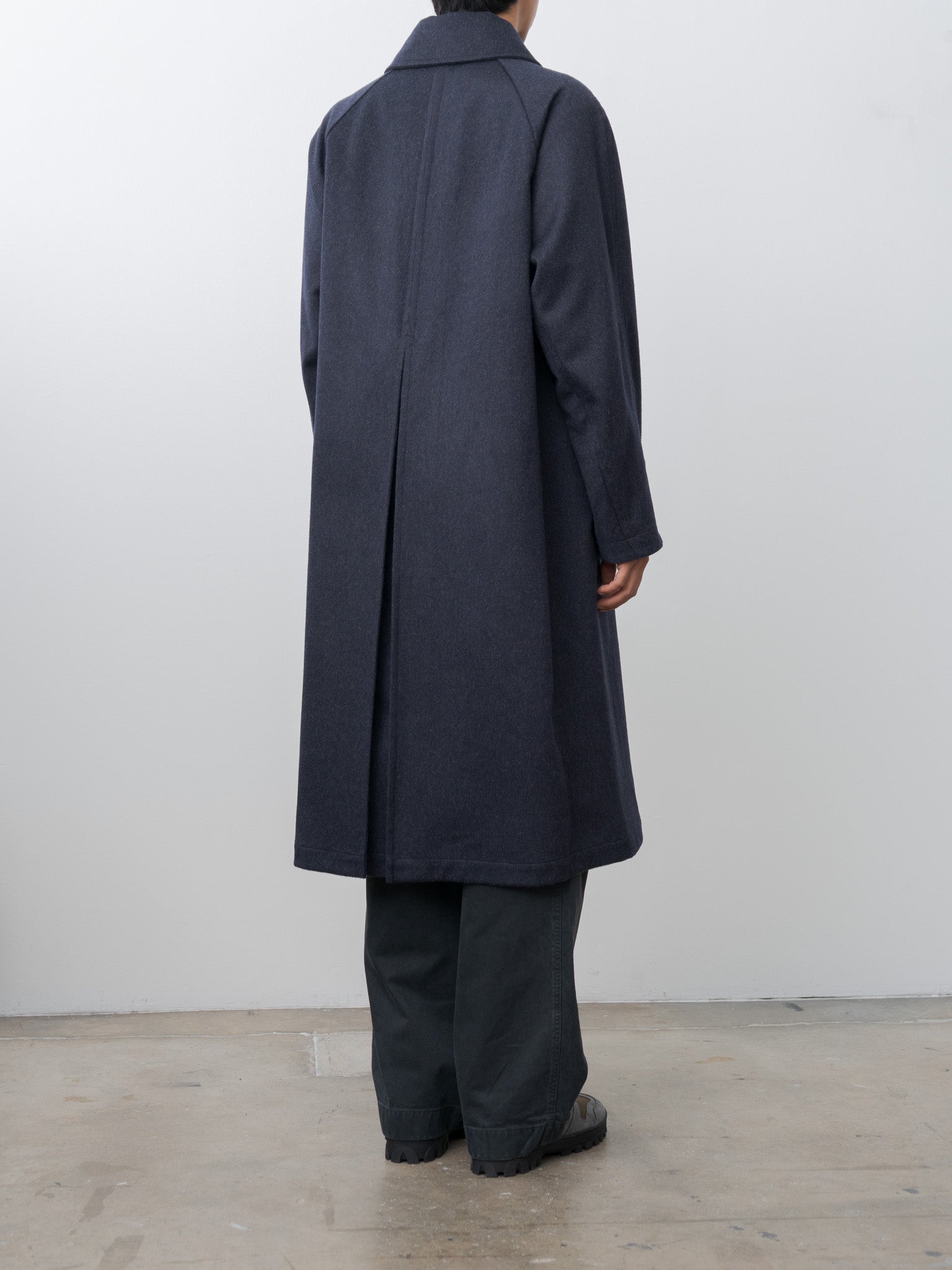 Namu Shop - Document Austria Himalaya Loden Inverted Pleats Balmacaan Coat - Navy